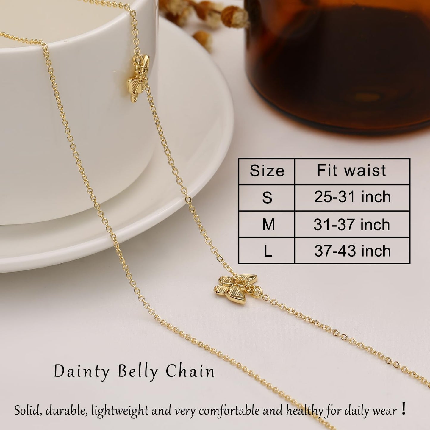 Honsny 2PCS 25-43Inch 18K Gold Plated Waist Chain Minimalist Pearl Belly Body Chain Gold Layered Sexy Bikini Body Chains Waist Jewelry for Women