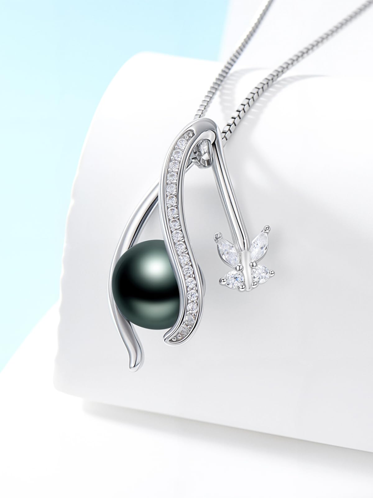 KANNSOAR Butterfly Tahitian Black Pearl Necklace 18K Gold-Plating Sterling Silver Jewelry Wedding Birthday Anniversary Valentines Day Christmas Mothers Day Gifts for Wife Women Mom Lover Girlfriend