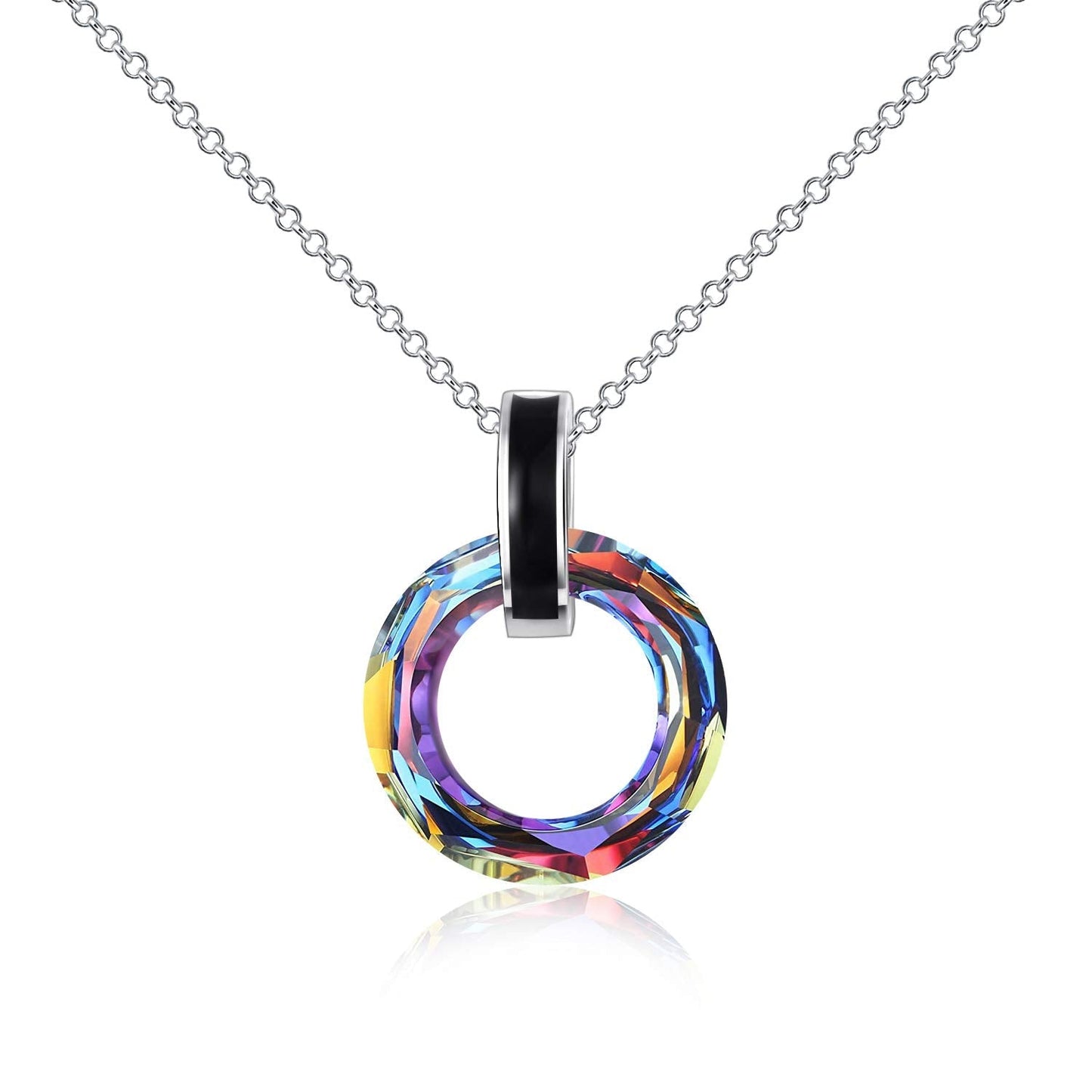 AOBOCO Circle Crystal Necklace 925 Sterling Silver Crystals Pendant Necklace for Women with Austrian Crystals Jewelry for Women Christmas Birthday Holiday Gifts (Inspirational Crystal)