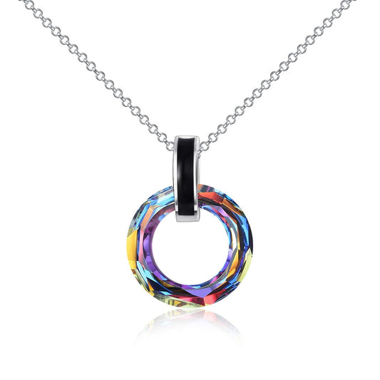 AOBOCO Circle Crystal Necklace 925 Sterling Silver Crystals Pendant Necklace for Women with Austrian Crystals Jewelry for Women Christmas Birthday Holiday Gifts (Inspirational Crystal)