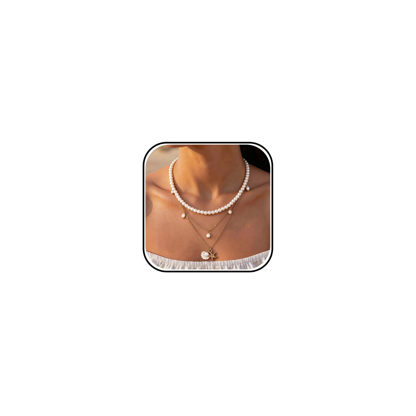 KummerSaprk Seashell Necklace Summer Vacation Jewelry for Women Gold Beachy Necklace Stack Starfish Flower Cowrie Sea Shell Pendant Necklaces Summer Essentials Accessories Gifts