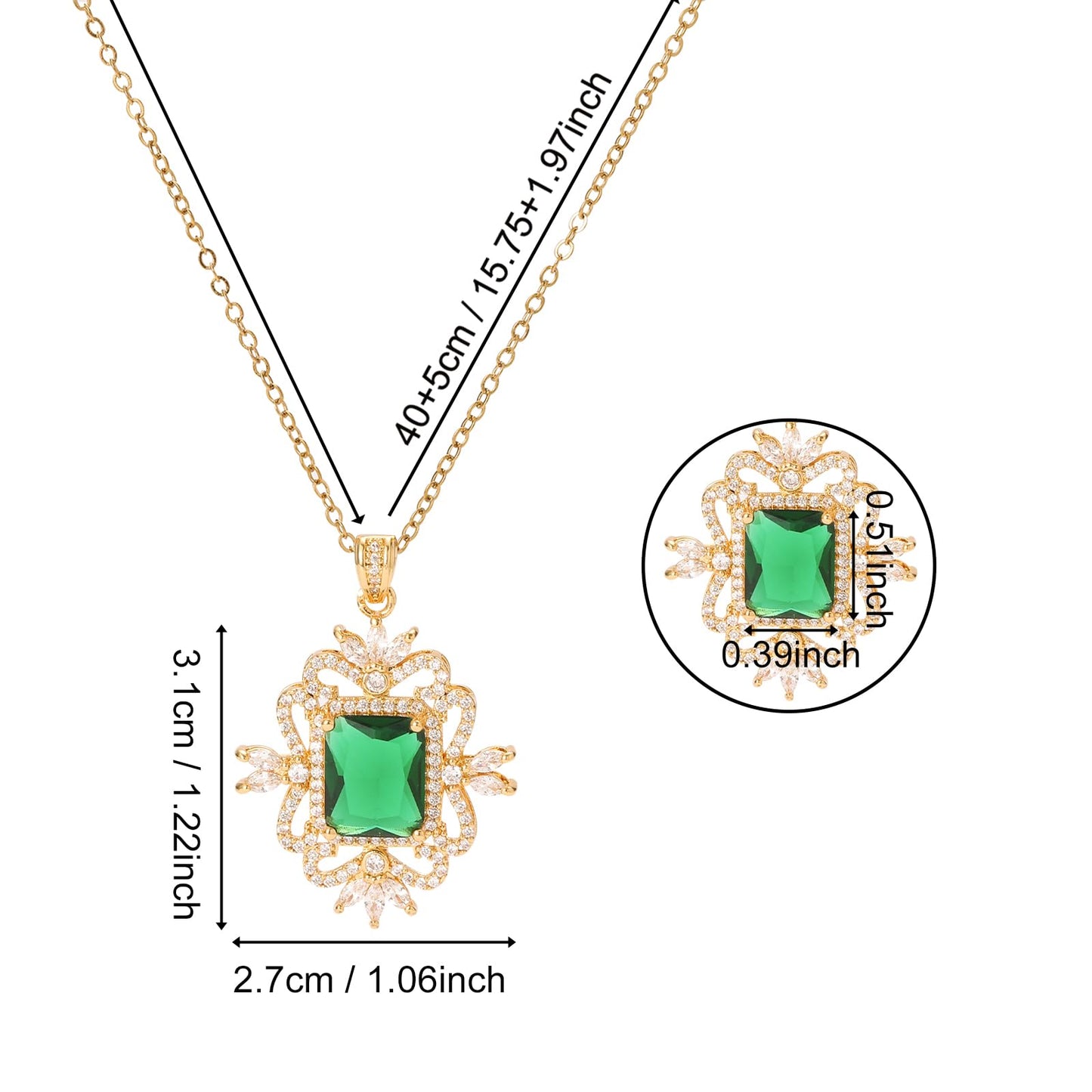 Green Baroque Square May Birthstone Emerald Necklaces for Women-Gold Plated Imitation Emerald Jewelry Baroque Pendant Necklace Waterproof Non Tarnish Maximalist Jewelry For Birthday Valentines Day Mother's Day Christmas Thanksgiving Gifts