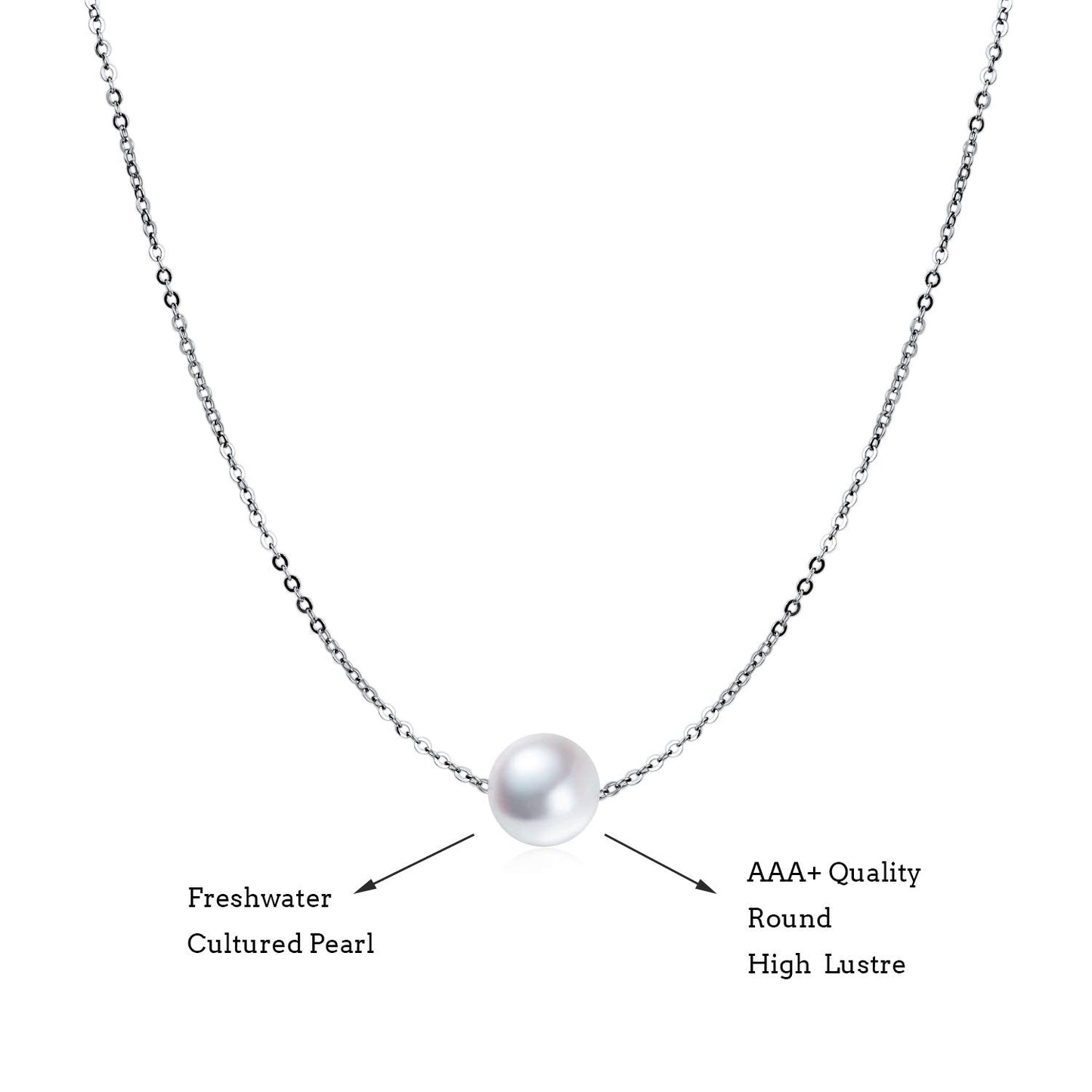 POPLYKE AAAA Single Pearl Choker Sterling Silver Necklace for Women 7-8mm Freshwater Cultured Pearls Wedding Bridesmaids Anniversary 14 16 18 inch (single pearl necklace 16'')