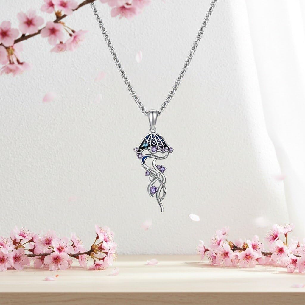 LUANIOL Jellyfish Necklace 18K White Gold Plated Ocean Necklace Sea Jellyfish Jewelry Gifts for Women Mom