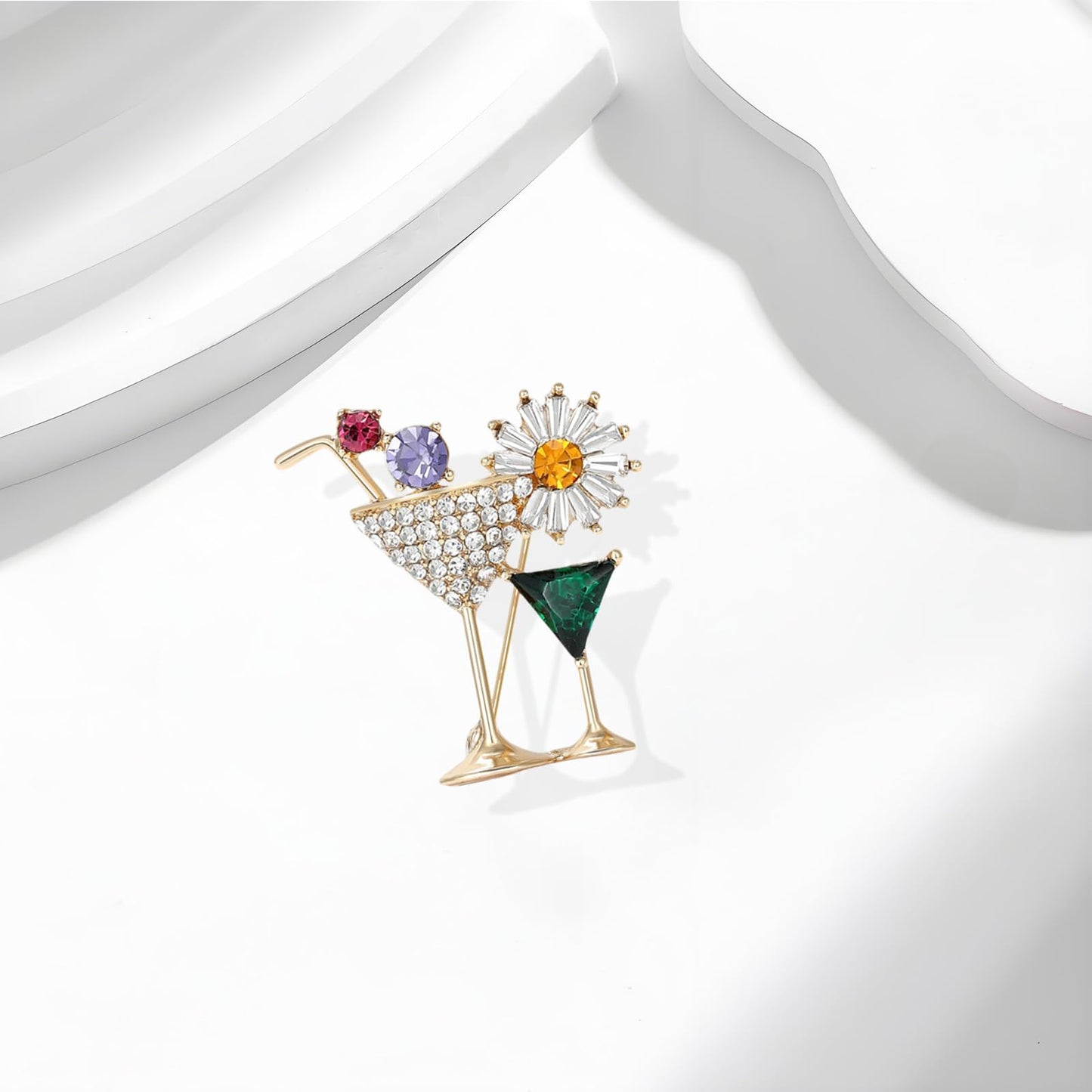 DEYOUM Cocktail Wine Glass Brooch Pin for Women Trendy Cute Cocktail Wines Glass Wine Bottle Brooch Pin Party Hat Bag Suit Charm Jewelry Gift Accessories (gold)