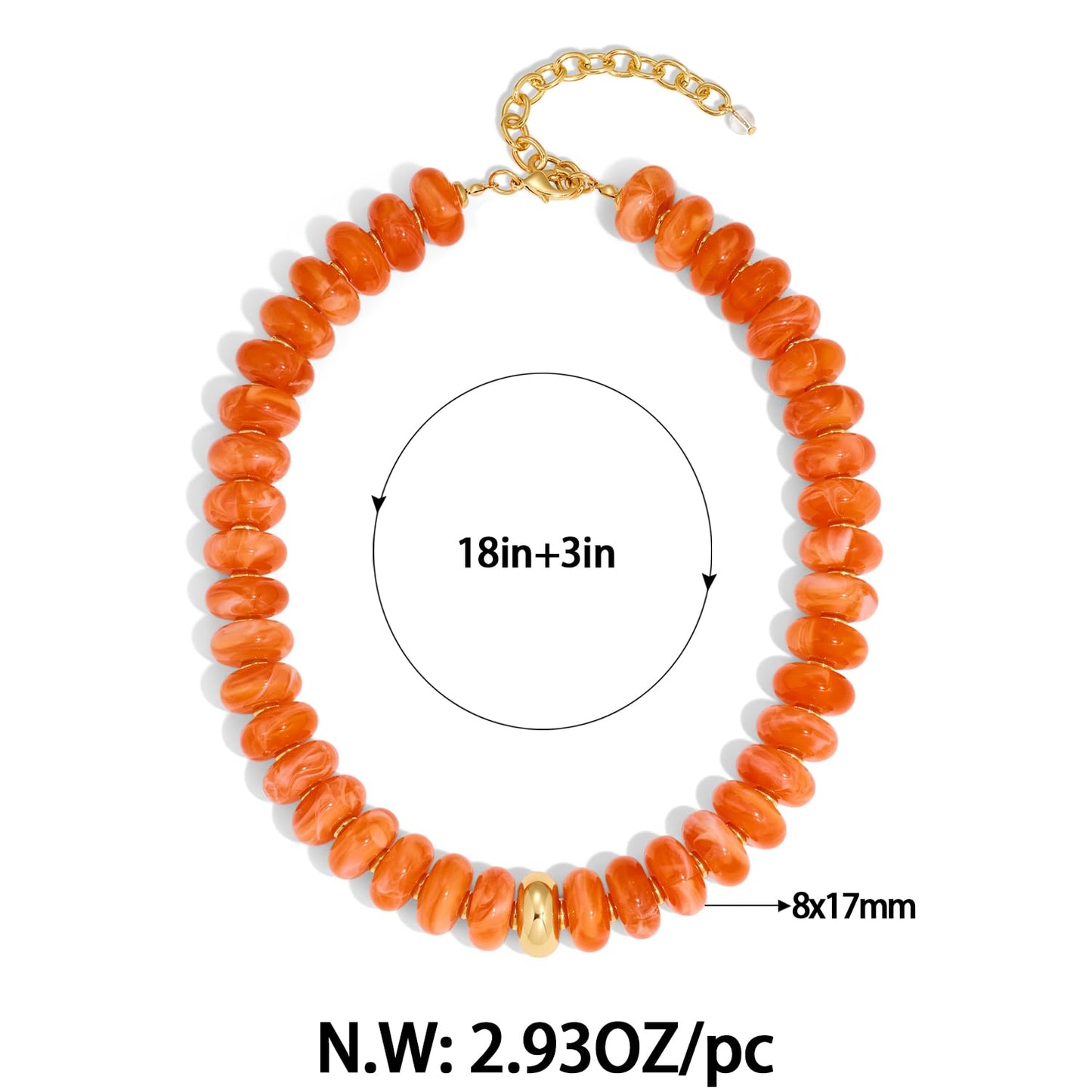 FAUTHENTICUTE Large Orange Bead Choker Necklace for Women Chunky Beaded Statement Necklace with Gold Accent Beach Jewelry Gift Trendy Boho Necklaces for Summer
