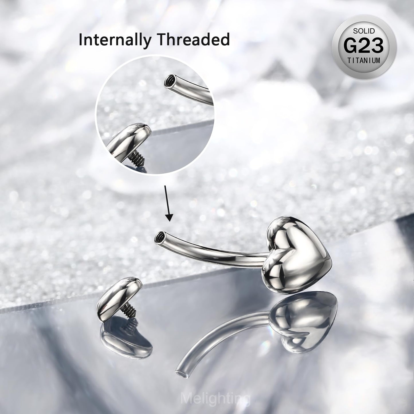 Melighting Titanium Belly Button Ring 14G Heart Belly Ring Internally Threaded G23 Titanium Navel Piercing Hoop Navel Barbell Body Piercing Jewelry 12 mm