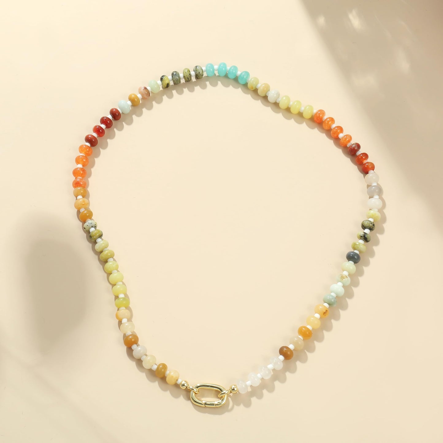 CONRAN KREMIX Colourful Stone Beaded Necklace for Women,Natural Gemstone Bead Choker Necklaces Boho Summer Beach Layering Necklace Jewelry Gift for Women