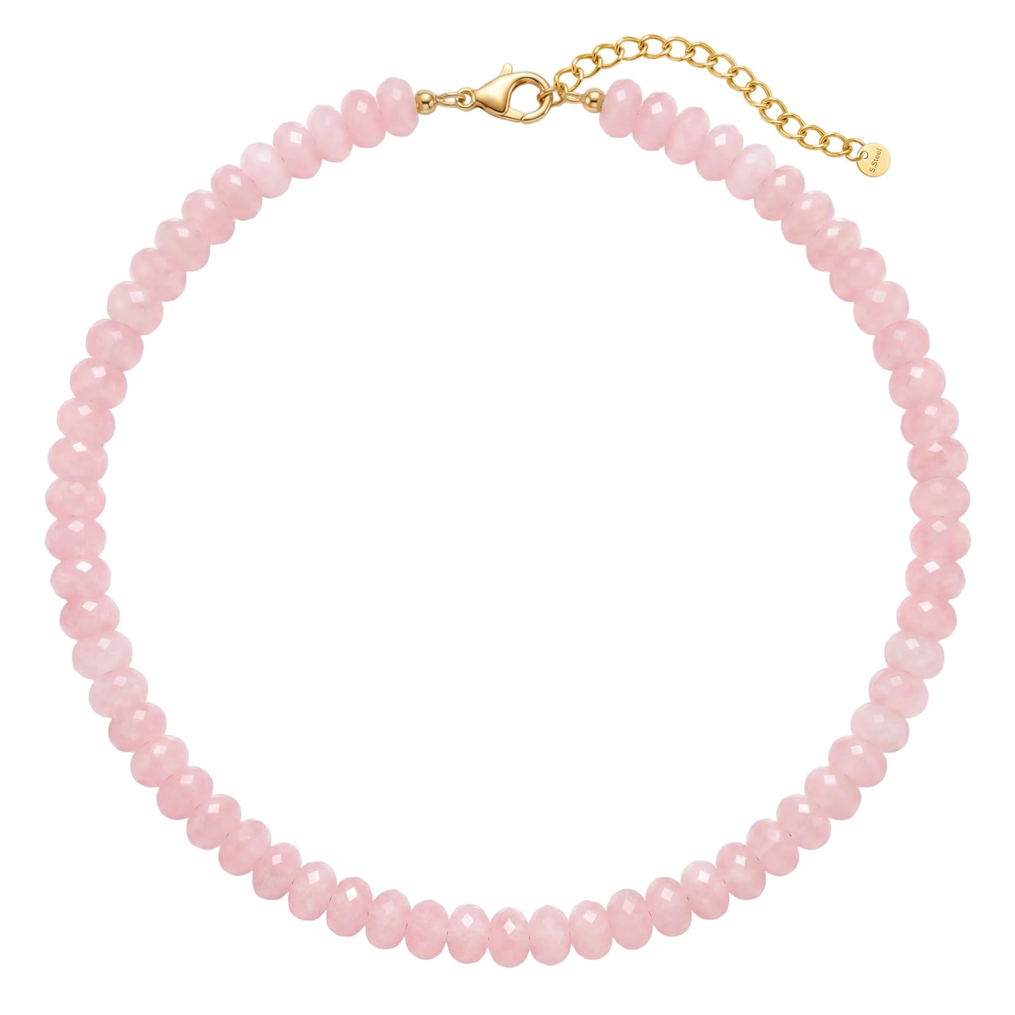 Badu Pink Gemstone Beaded Necklace for Women Natural Stone Bead Beach Choker Necklace Fashion Trendy Jewelry Gifts