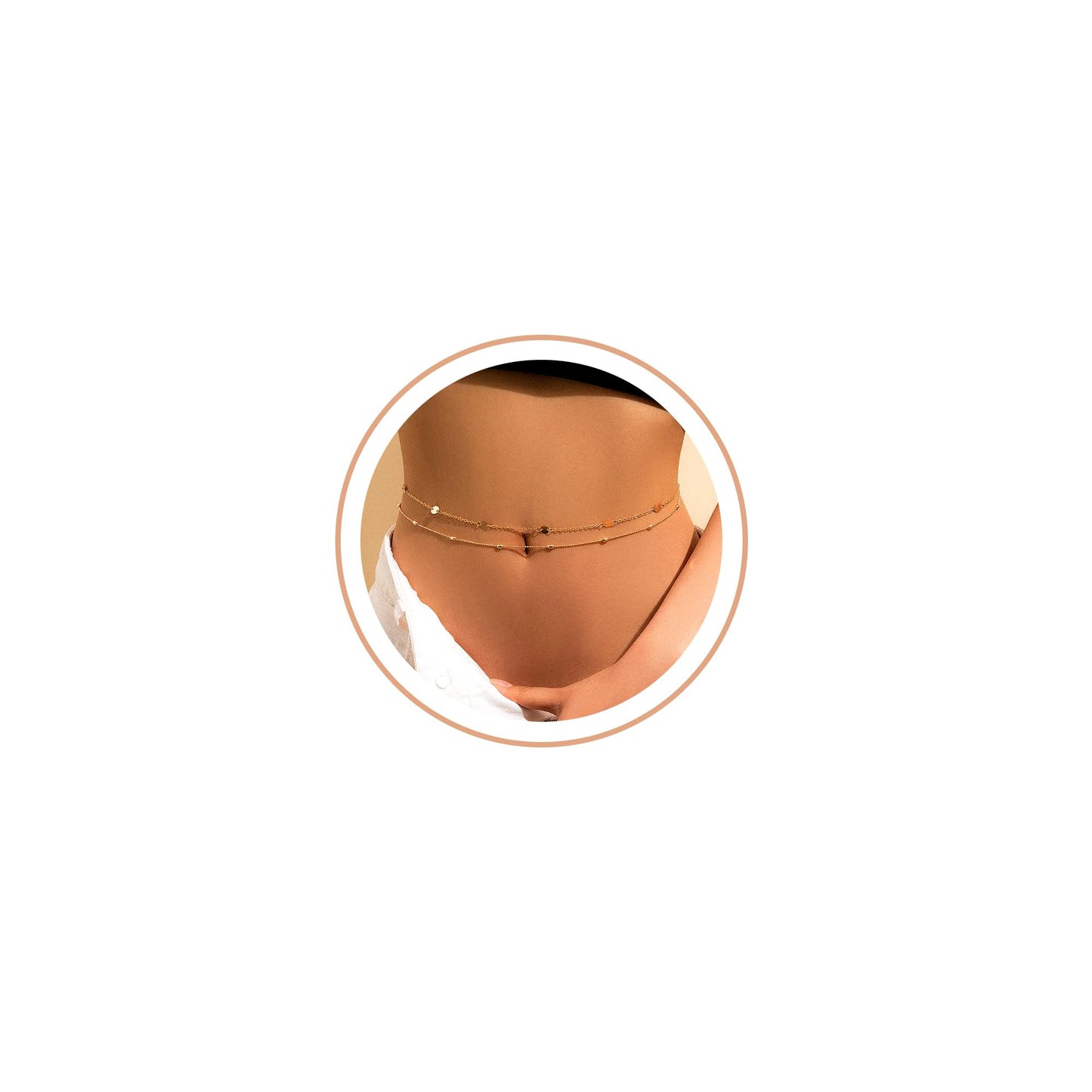 Honsny 2PCS 25-43Inch 18K Gold Plated Waist Chain Minimalist Pearl Belly Body Chain Gold Layered Sexy Bikini Body Chains Waist Jewelry for Women