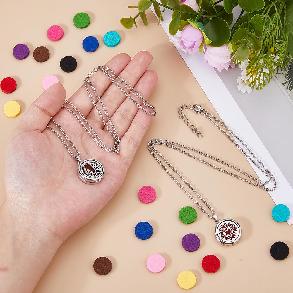 Hobbspring Necklace 2 Sets Aromatherapy Essential Oil Diffuser Necklace 2 Styles Diffuser Stainless Steel Oil Pendant with Felt Pads Wing and Heart Aromatherapy Locket Necklaces Gift for Woman Men
