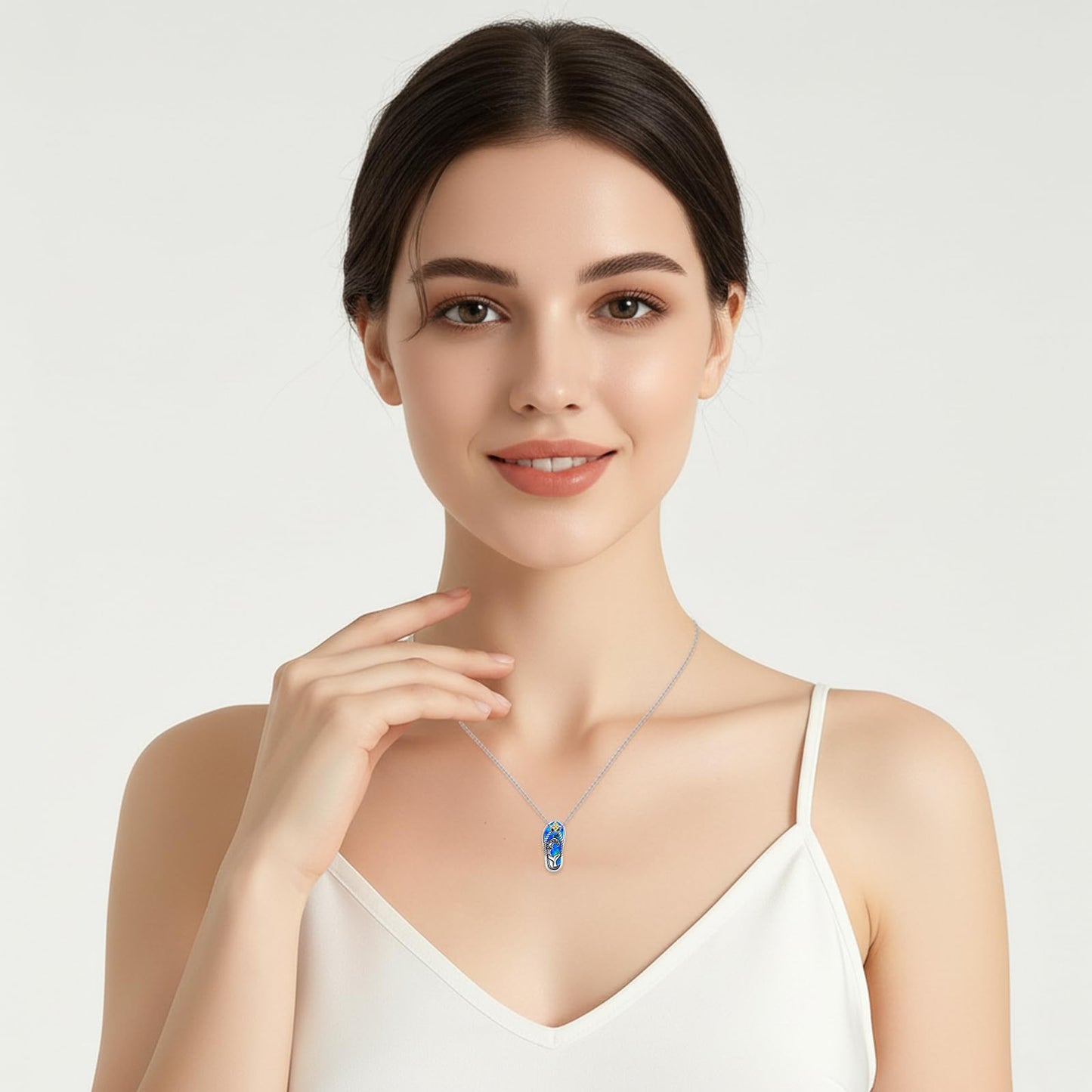 Midir&Etain Whale Tail Necklace 925 Sterling Silver Blue Opal Ocean Pendant Summer Flip Flops Jewelry Beach Fun Gifts for Women