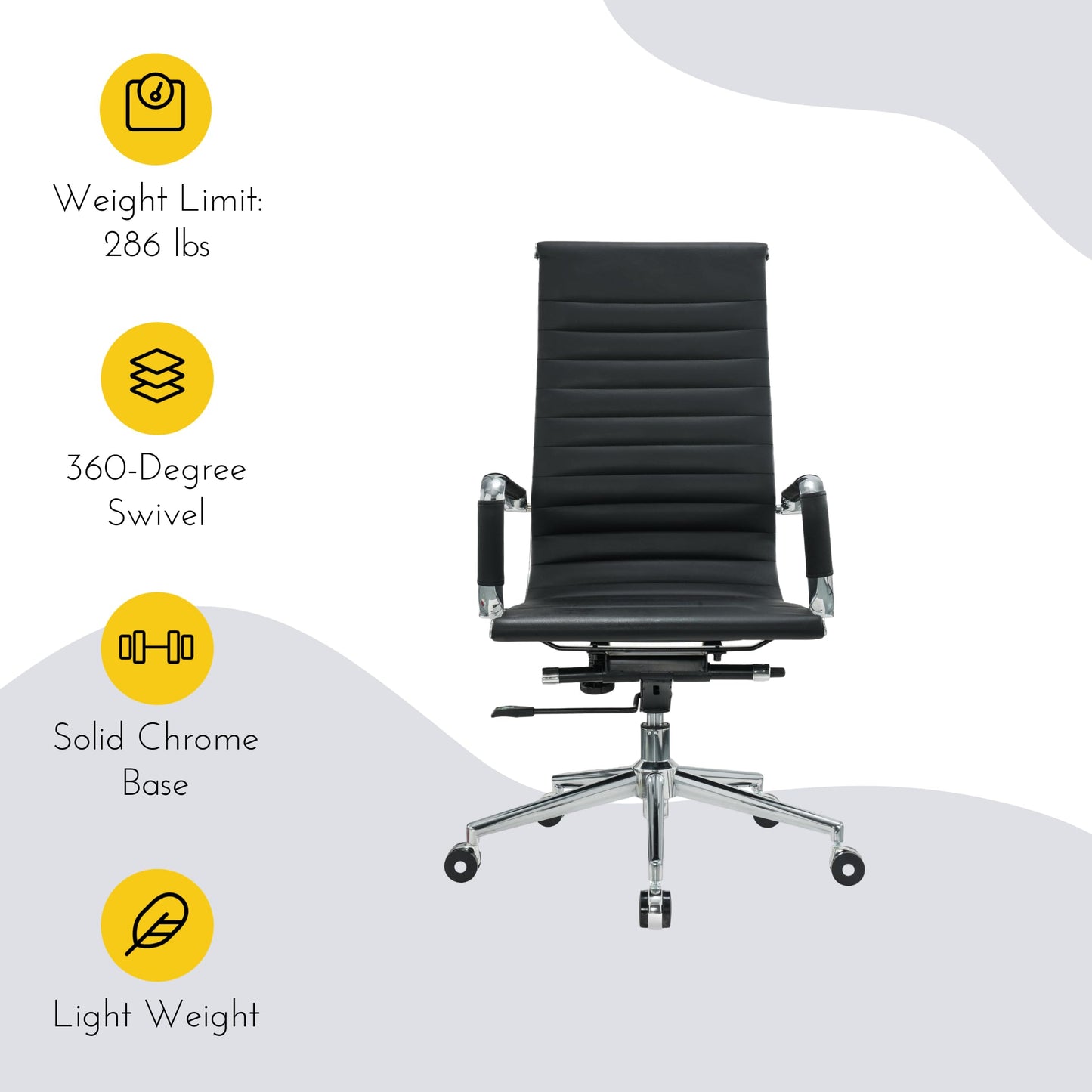 SUNLINE Pack of 2 Ergonomic Office Chair, Comfy PU Leather Chair with Adjustable Height, Armrests, and Rolling Wheels, Modern Black Design for Work, Conference and Home Office Desk Chairs