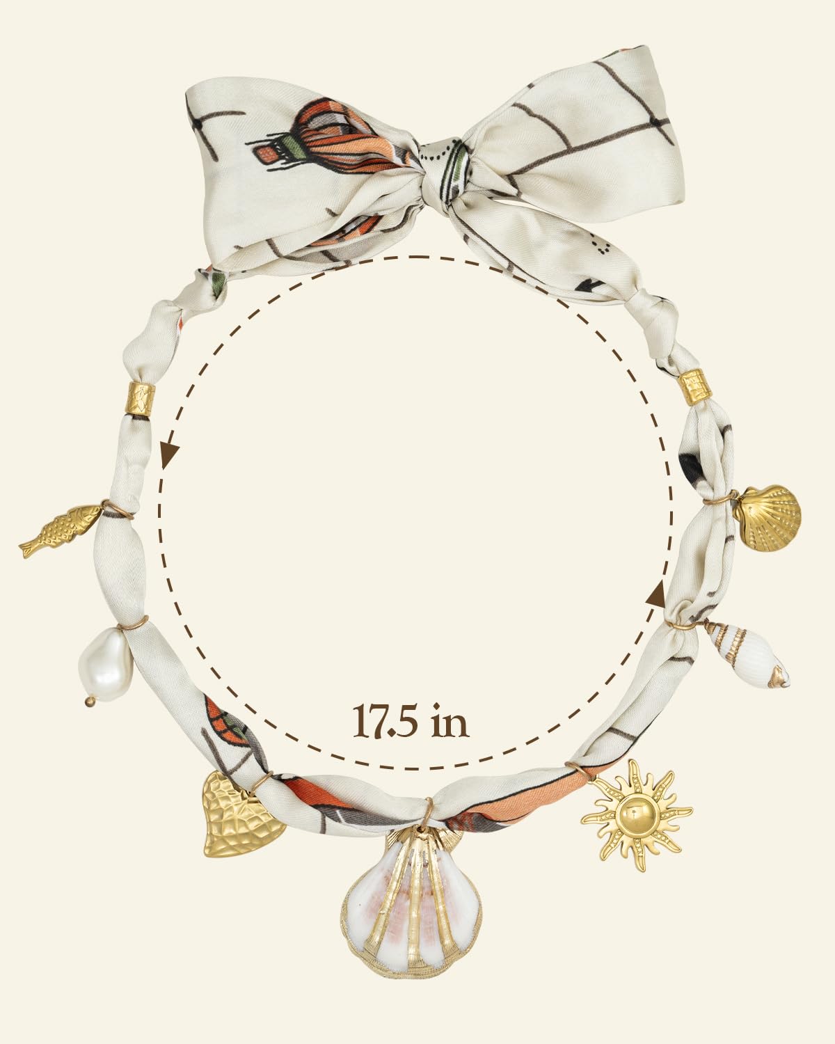 DoDoBeads Scarf Charm Necklace – Seaside Adventure – Nautical Hot Air Balloon Scarf Necklace with Stainless Steel Shell & Sun Charms