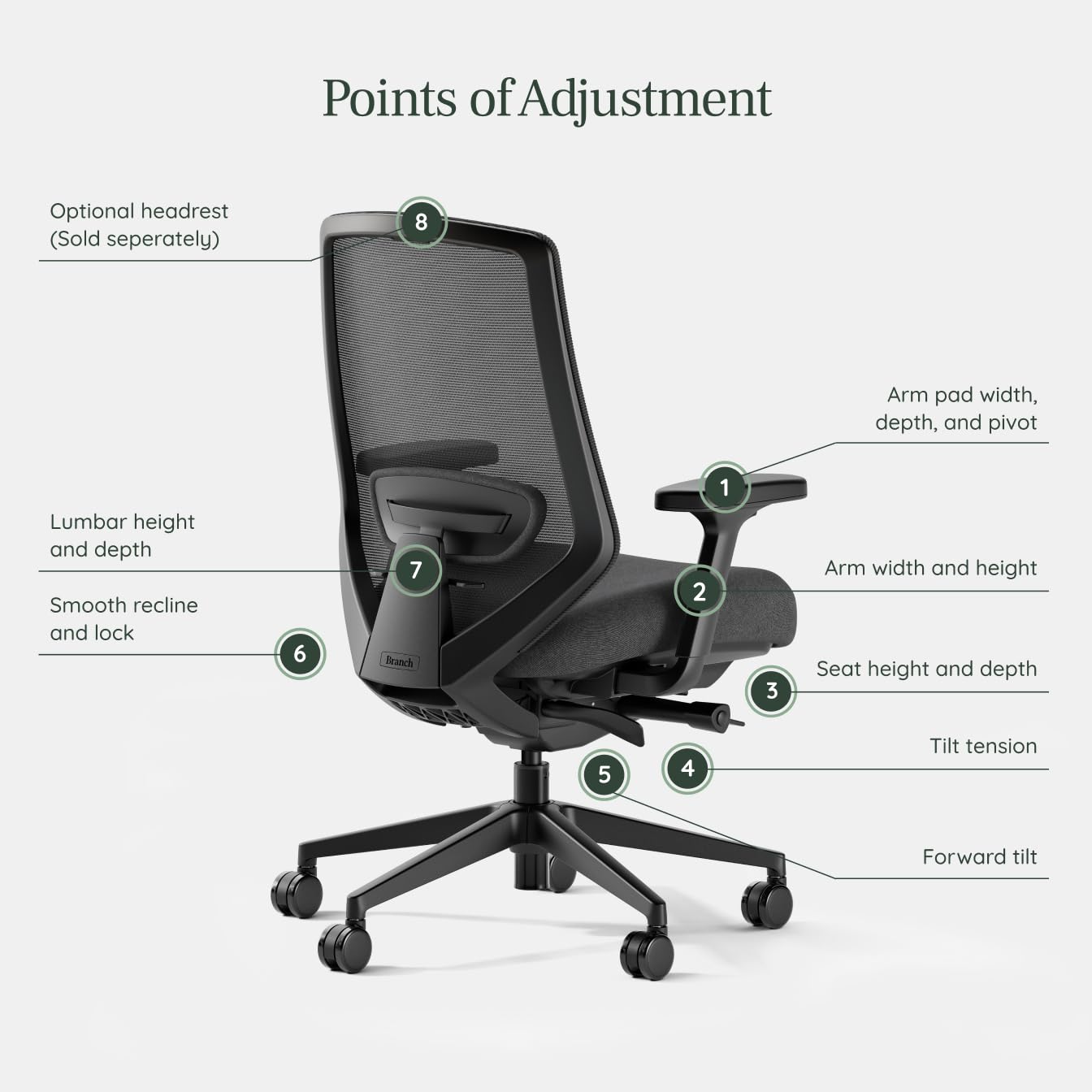 Branch Ergonomic Chair Pro - Mesh Office Chair with 14 Points of Adjustment - Height, Depth & Tilt Adjustable - 5D Armrests - Forward Tilt, Smooth Recline, and Lumbar Support - Black