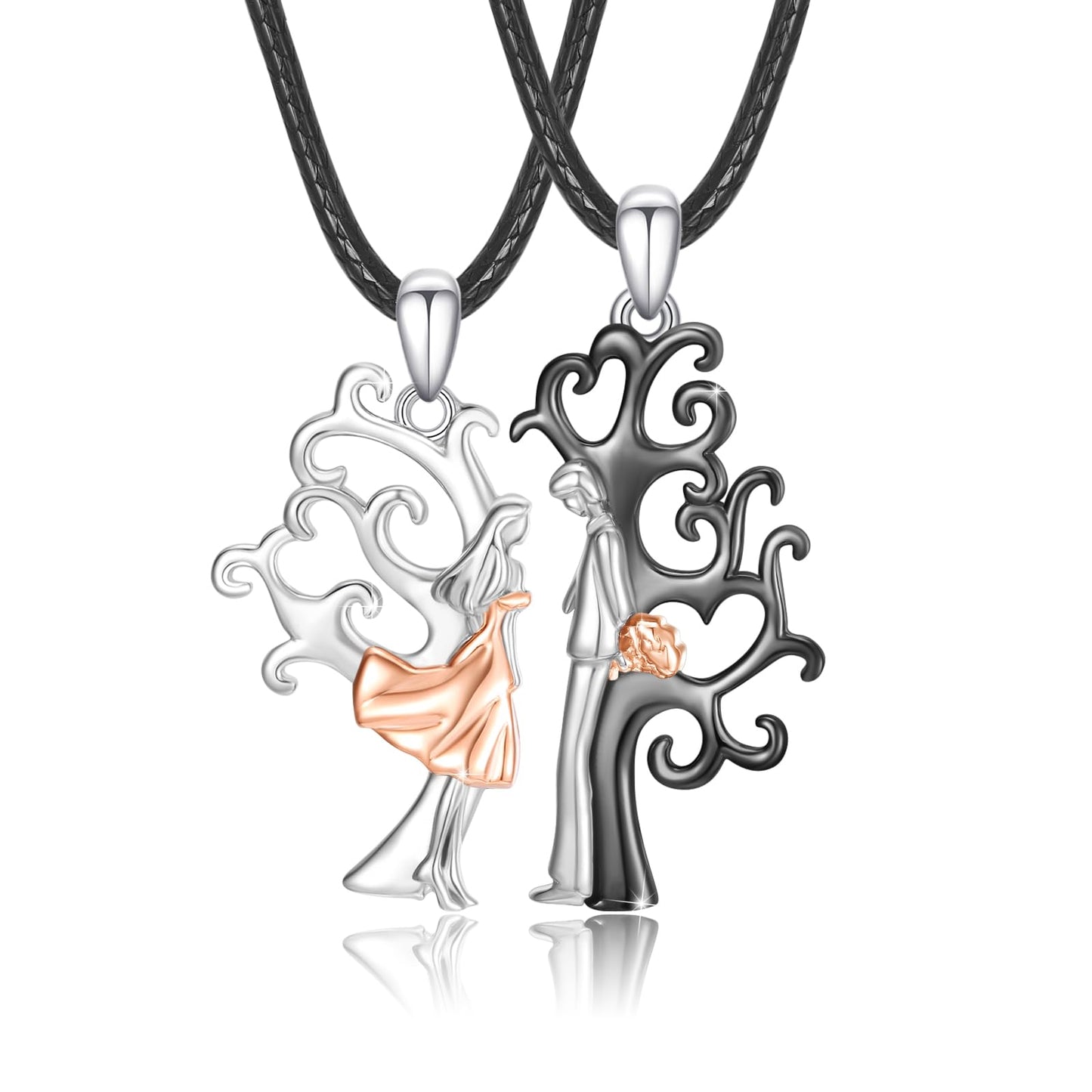 OHAYOO Couple Matching Necklace 925 Sterling Silver Black and White Tree of Life Necklace for Couple Jewelry Gift for Him and Her