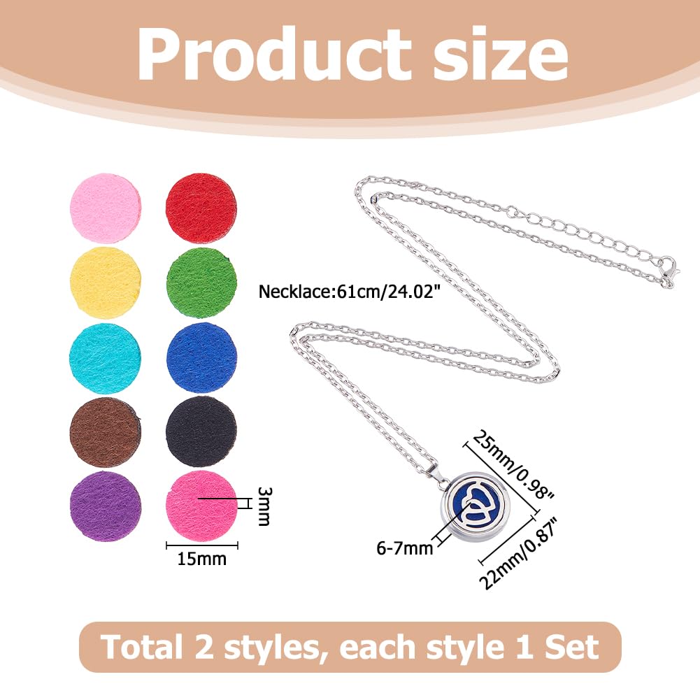 Hobbspring Necklace 2Pcs Aromatherapy Essential Oil Diffuser Necklace 2 Styles Stainless Steel Oil Pendant with Felt Pads Moon Star and Double Heart Aromatherapy Locket Necklaces Gift for Woman Men