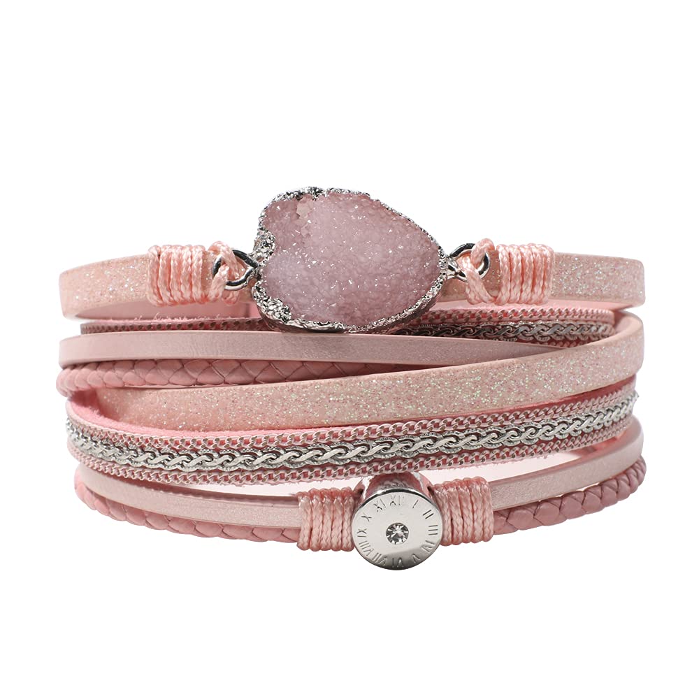 Artilady Leather Wrap Bracelet for Women - Handmade Clasp Bangle Bracelet with Pearl Beads Crystal Wristbands Jewelry Gift for Ladies and Mother