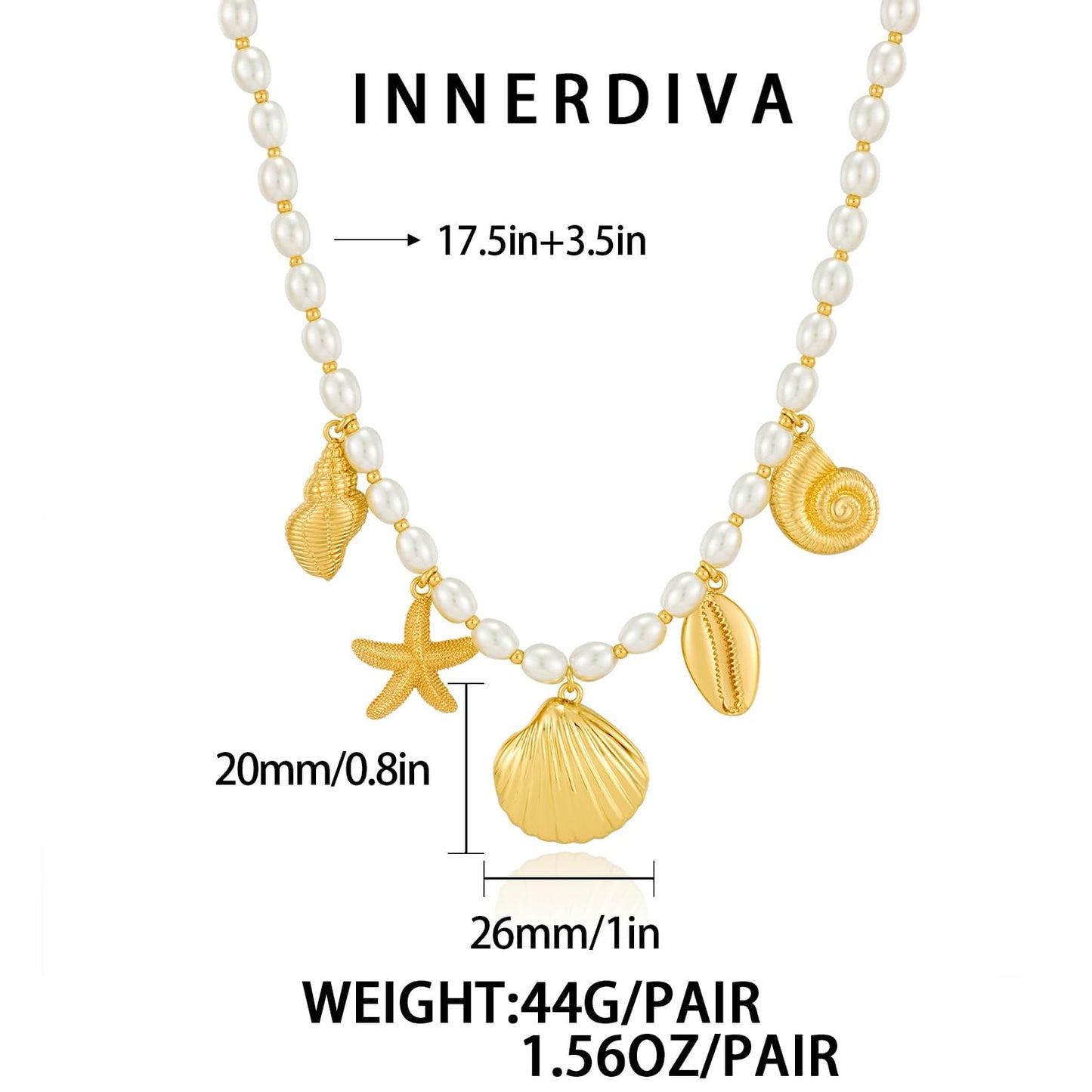 INNERDIVA Charm Necklace for Women, Gold Conch Starfish Shell Necklaces Conch Seashell Necklaces Summer Beach Gifts