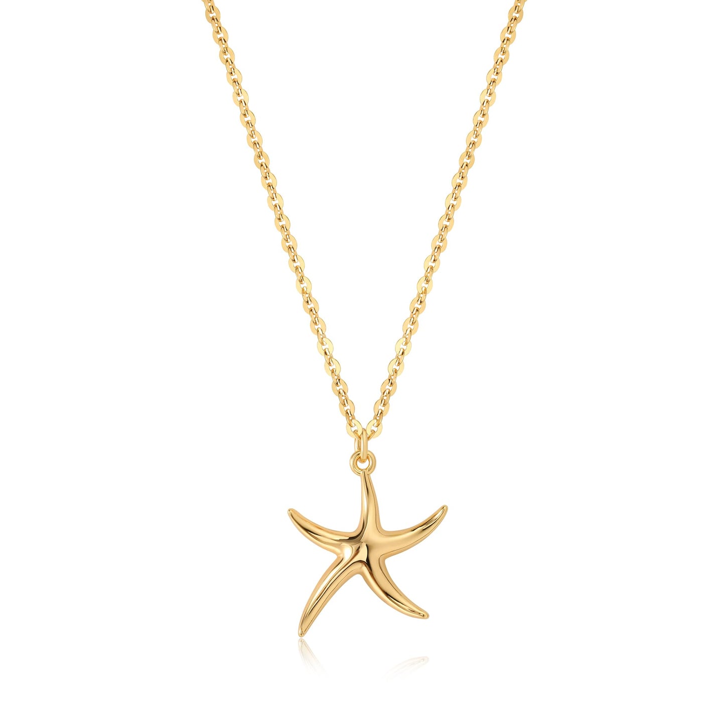 MTMY Gold Starfish Necklace 14K Gold Plated Shell Conch Ocean Pendant Necklace for Women Beach Summer Jewelry(Wave Starfish)