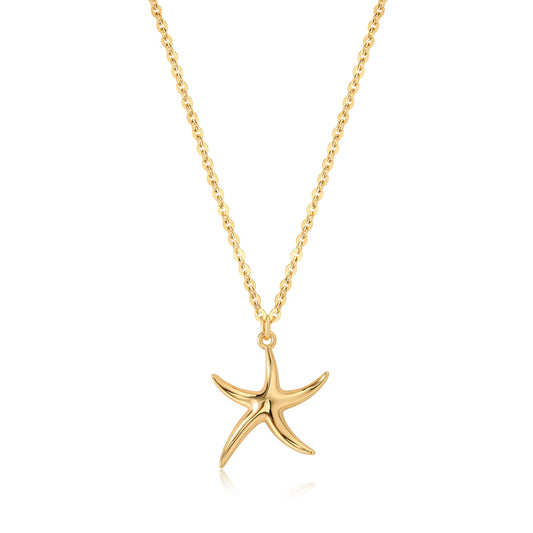 MTMY Gold Starfish Necklace 14K Gold Plated Shell Conch Ocean Pendant Necklace for Women Beach Summer Jewelry(Wave Starfish)
