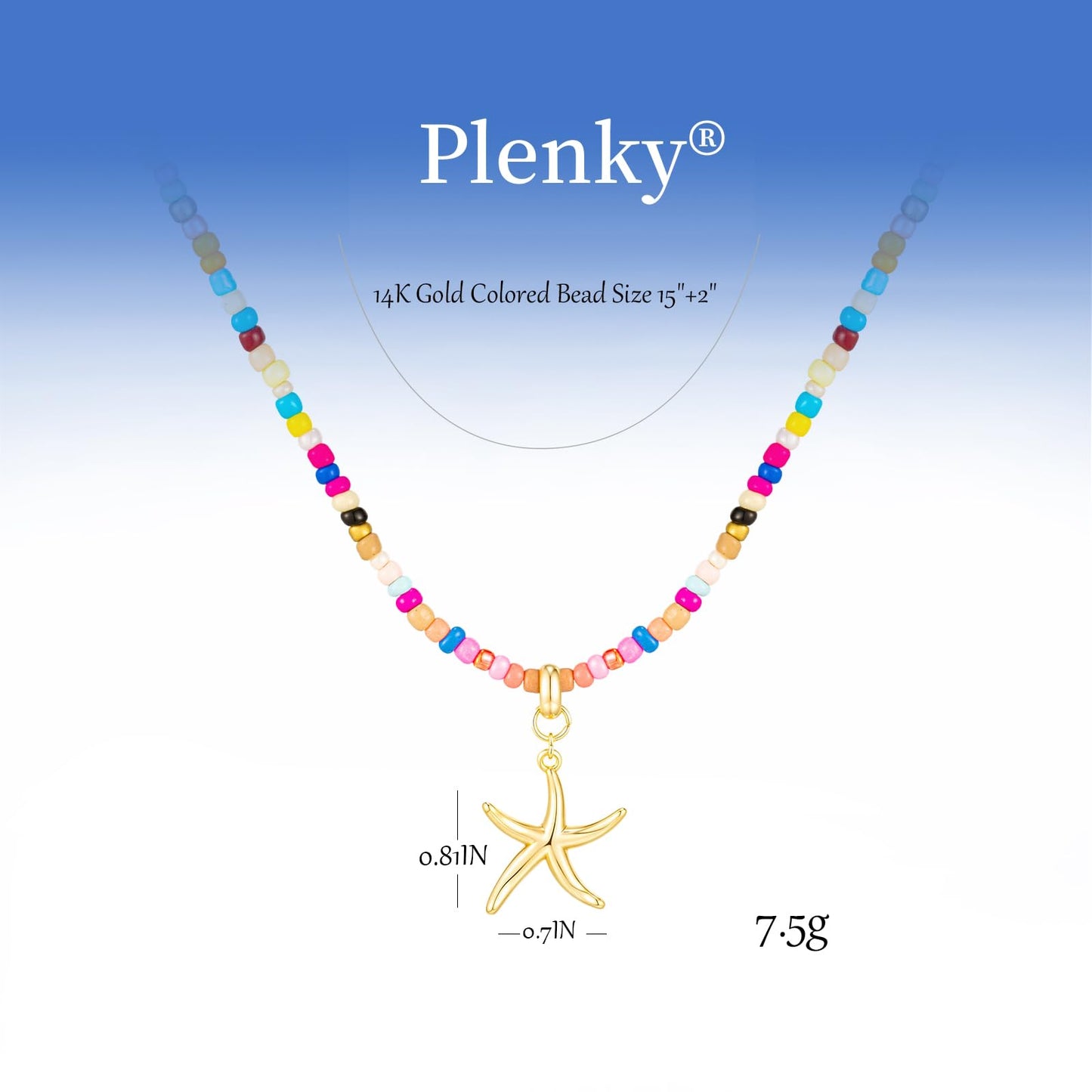 Plenky Gold Necklace for Women-Colorful Beaded Necklaces 14K Gold Plated Bohemian Choker Starfish Beachy Jewelry for Women Gifts