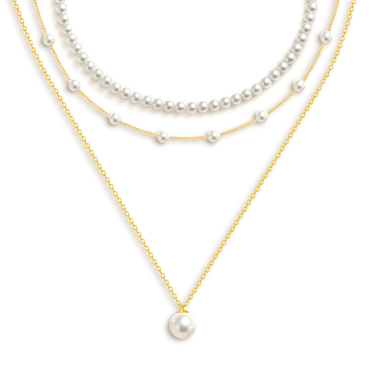 OGD Pearl Necklace for Women Trendy Layered 14K Gold Plated Dainty Pearls Pendant Choker Set Handmade Pearl Strand Gold Necklace Stack Simple Cute Jewelry Gifts for Women