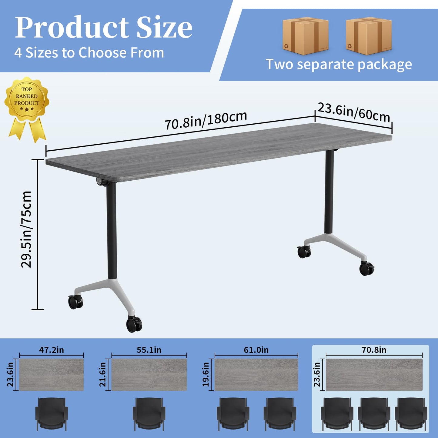Modular Folding Conference Table with Wheels,8 Pack Mobile Conference Room Tables,Filp Top Rolling Meeting Training Tables for Office,Classroom,Library,Seminar,Boardroom,school(8pack,Grey,71in)