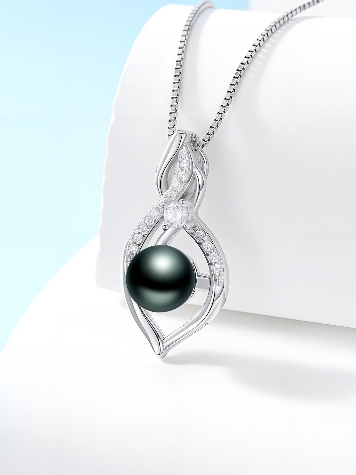 KANNSOAR 8MM Tahitian Black Pearl Necklace 18K Gold Plating Sterling Silver Pearl Jewelry Wedding Birthday Anniversary Valentines Day Christmas Mothers Day Gifts for Wife Women Mom Girlfriend Her