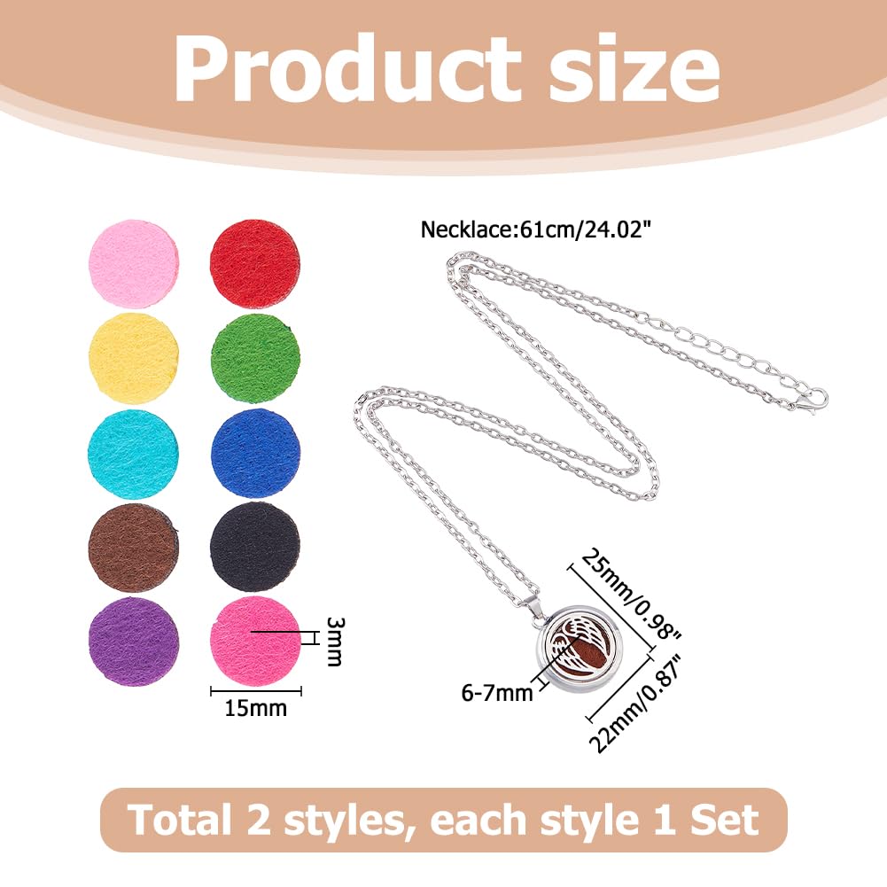 Hobbspring Necklace 2 Sets Aromatherapy Essential Oil Diffuser Necklace 2 Styles Diffuser Stainless Steel Oil Pendant with Felt Pads Wing and Heart Aromatherapy Locket Necklaces Gift for Woman Men