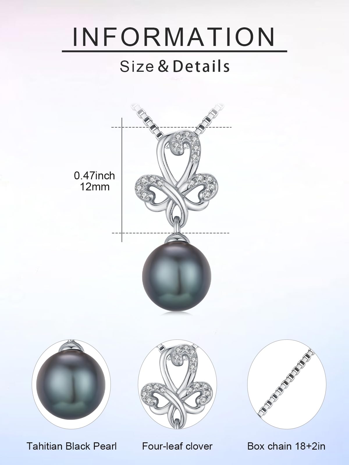 KANNSOAR Tahitian Black Pearl Necklace 18K White Gold Plated Sterling Silver Four Leaf Clover Pendant for Wedding Anniversary Birthday Jewelry Gifts for Women Wife Mom Lover Girlfriend