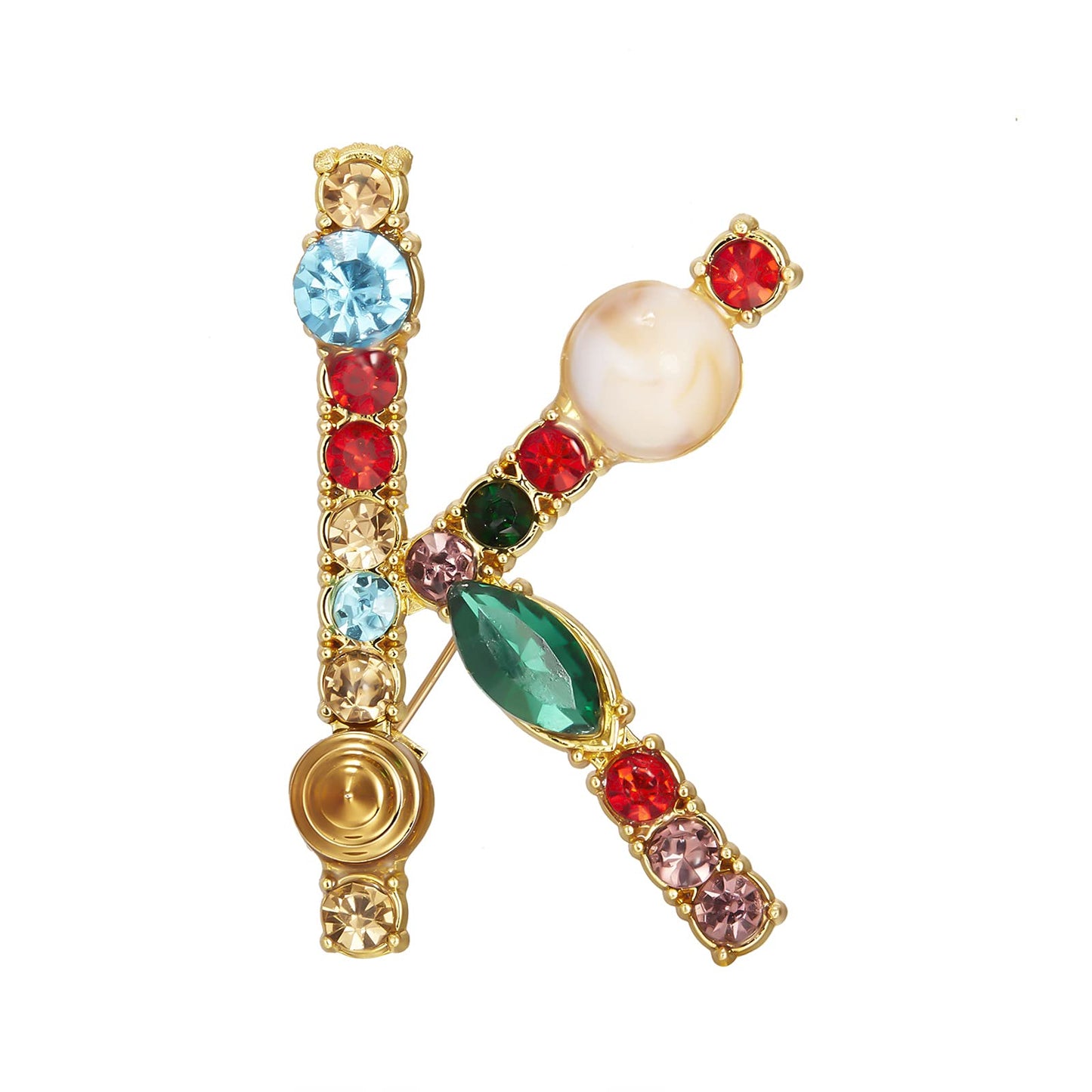 RINHOO Crystal Pearl Initial Brooch Gold Plated Enamel Colorful Letter Alphabet Breastpin Pin Jewelry for GIFTS (Gold K)