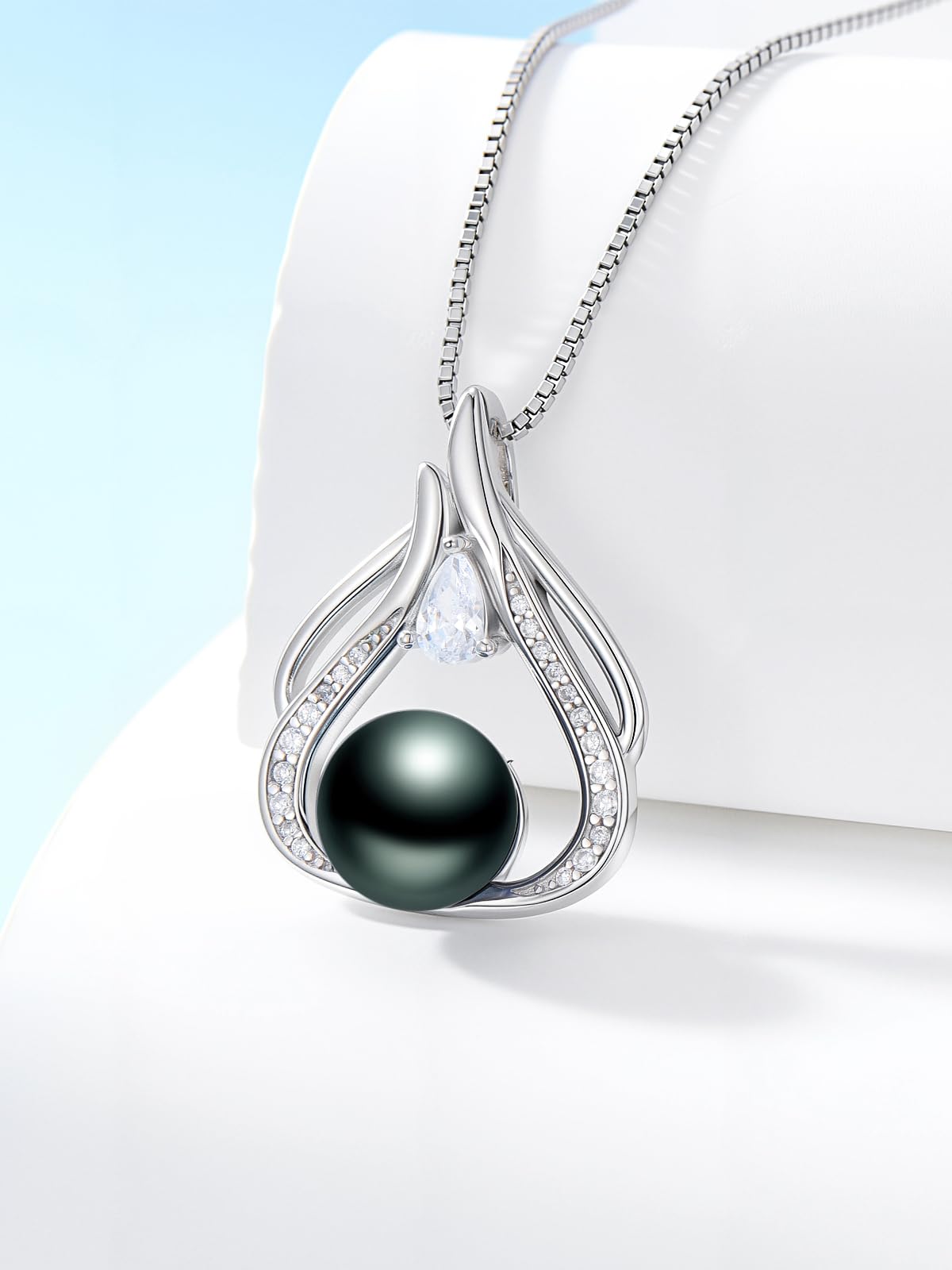 KANNSOAR 9MM Tahitian Black Pearl Necklace for Wife Women Mom Girlfriend Her 18K Gold-Plating Pearl Jewelry Wedding Birthday Anniversary Valentines Day Christmas Mothers Day Gifts
