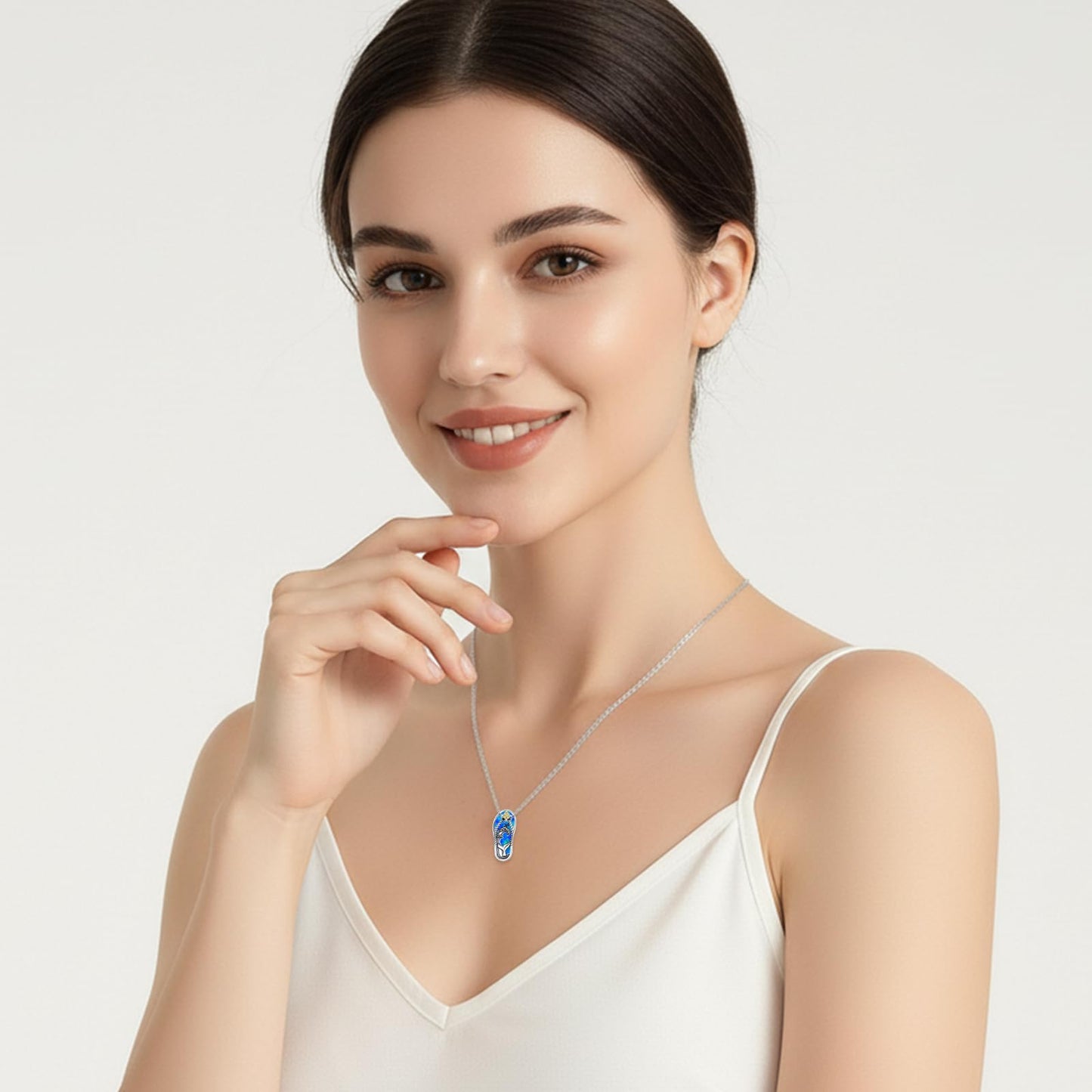 Midir&Etain Whale Tail Necklace 925 Sterling Silver Blue Opal Ocean Pendant Summer Flip Flops Jewelry Beach Fun Gifts for Women