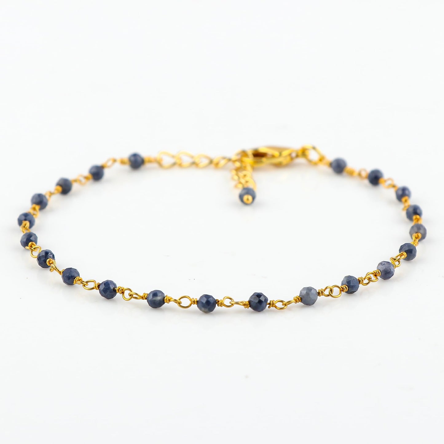 CRYSTALINES (3pcs) Natural Blue Sapphire Gemstone Cluster Jewelry Combo Set, 14K Gold Plated, Crystals Beads Rosary Chain, Handmade Bohemian Jewelry - Bracelets, Necklace, Earrings for Women