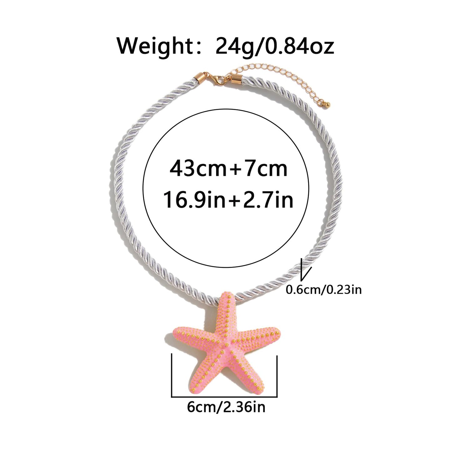 Nojess Starfish Necklace for Women Large Star Pendant Necklaces Beach Necklaces Statement Chunky Necklaces Summer Holiday Beach Party Jewelry (Pink Starfish Necklace)