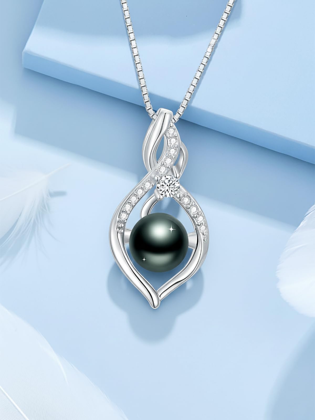 KANNSOAR 8MM Tahitian Black Pearl Necklace 18K Gold Plating Sterling Silver Pearl Jewelry Wedding Birthday Anniversary Valentines Day Christmas Mothers Day Gifts for Wife Women Mom Girlfriend Her