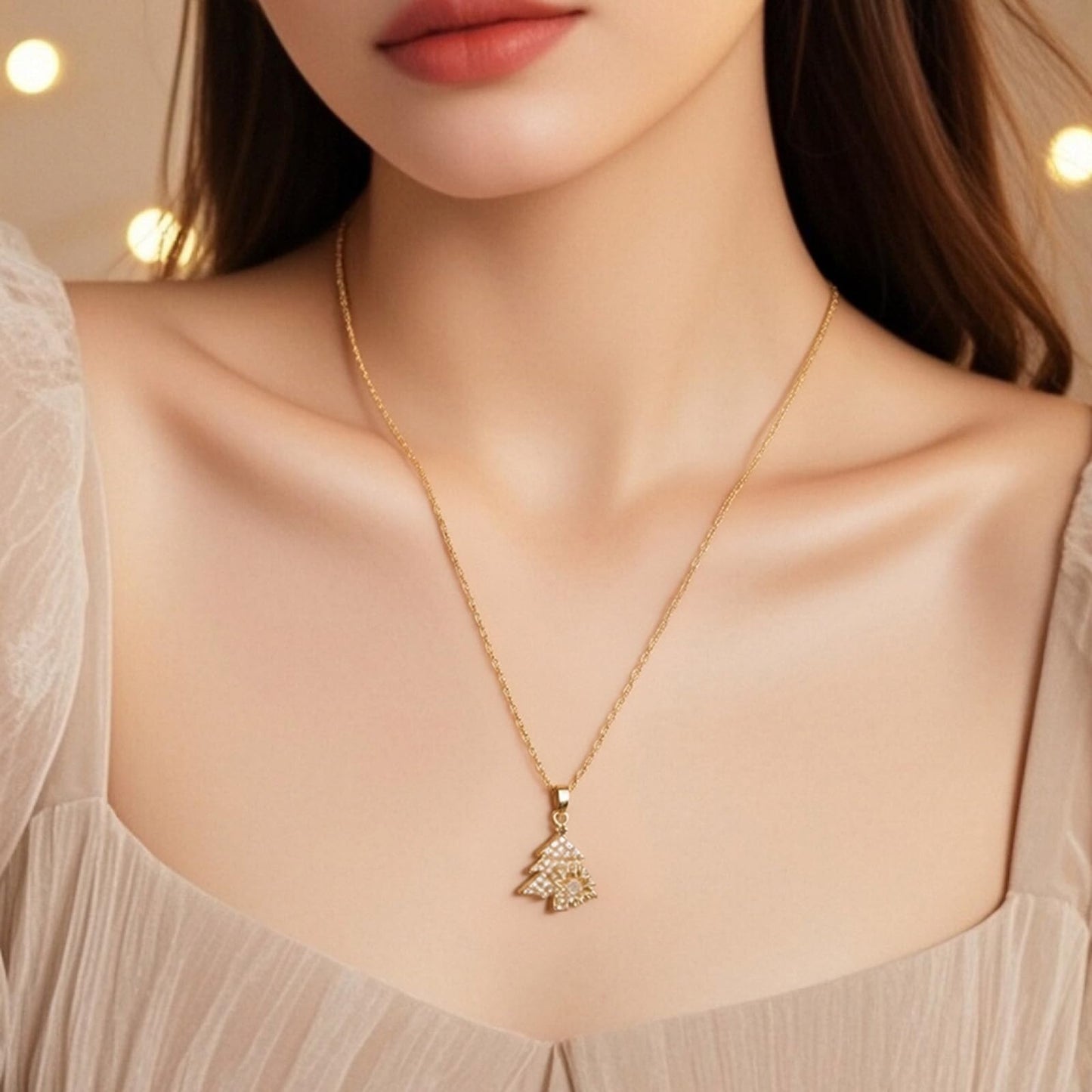 KONPJE Sunflower Fidget Necklace for Women Gold Moon Necklace Rotating Heart Necklaces Spinning Crystal Flower Anxiety Necklaces Crescent Moons Jewelry Accessories (Gold Tree)