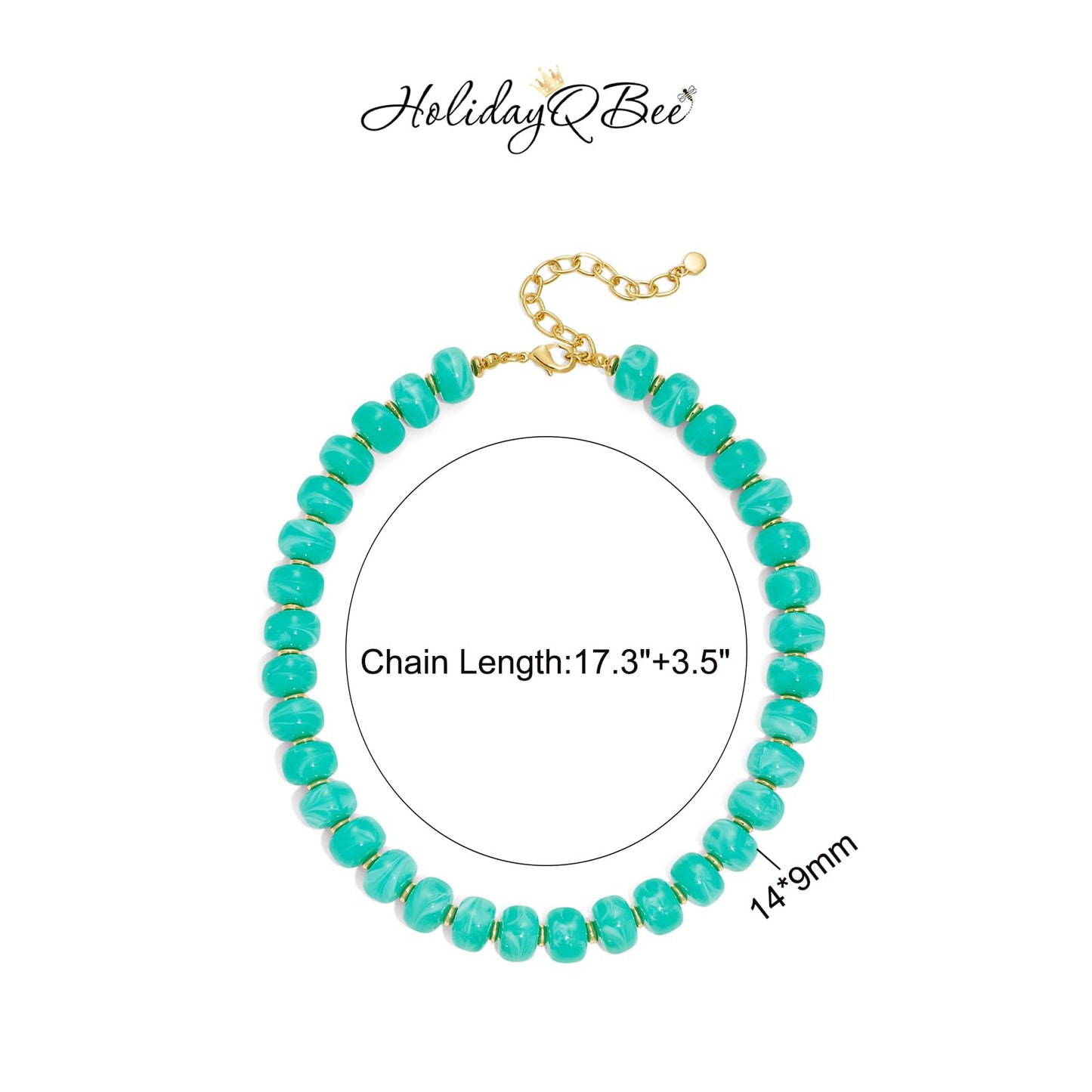 HolidayQbee Beaded necklace for Women Boho Bead Chunky Necklace Big Mint Green Bead Necklace Fashion Trendy Summer Colorful Resin Beaded Necklaces Jewelry Gifts