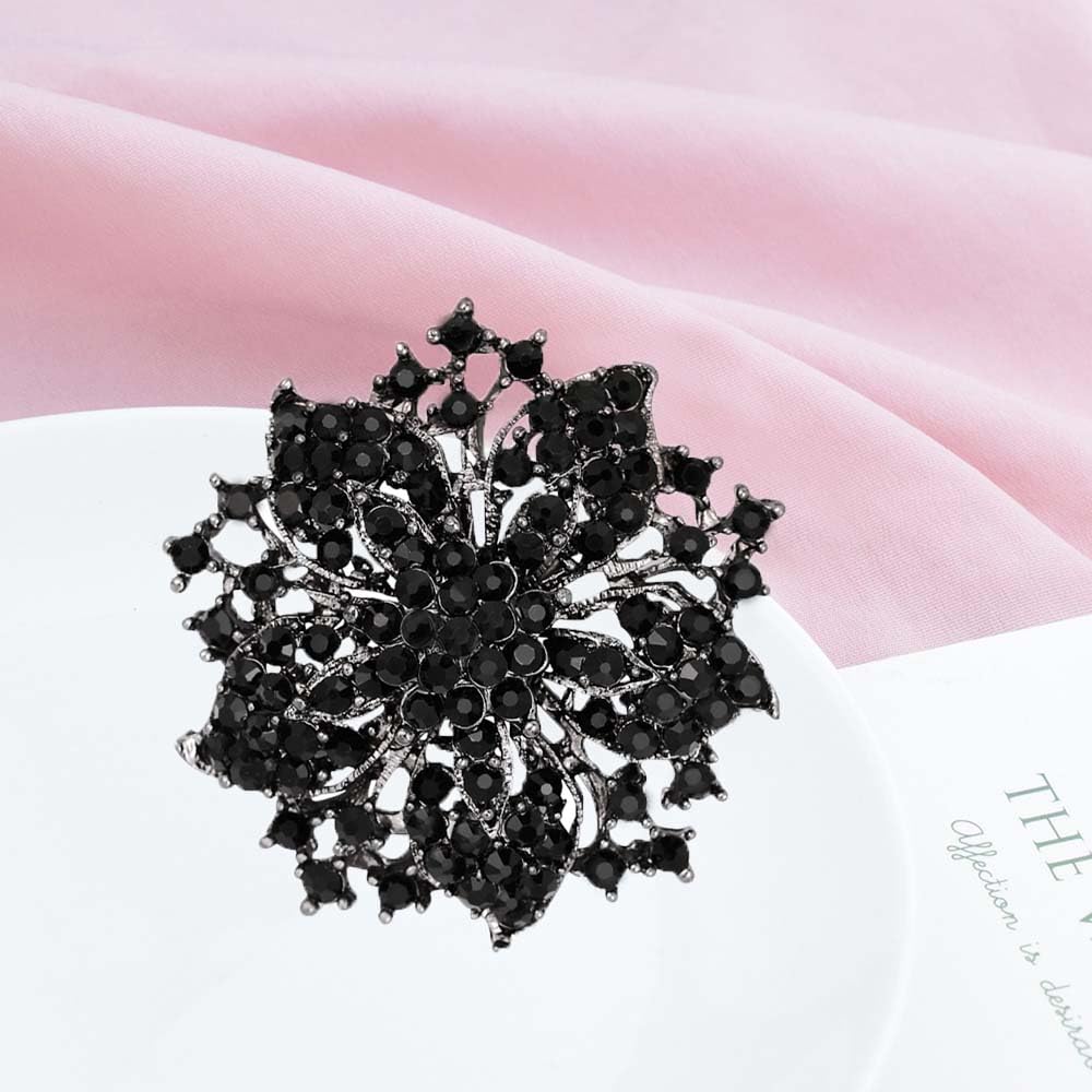 Ezing Fashion Jewelry Beautiful Silver Plated Rhinestone Crystal Brooch Pin For Woman (black)