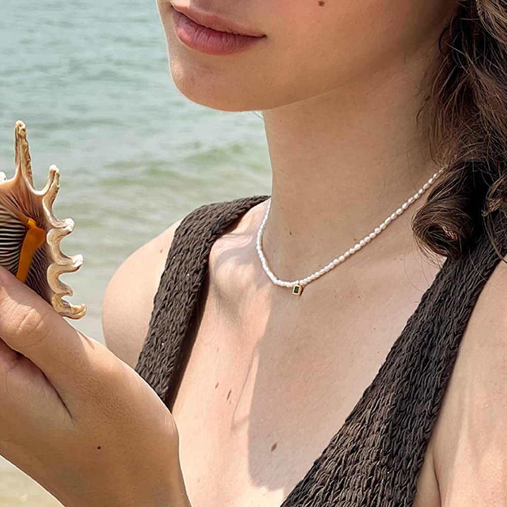 18K Gold Pearl Clavicle Necklace, Freshwater Pearl Beaded Necklace, Beautiful Women's Day, Birthday Gift for Wife,Girlfriend (style one, 18K)