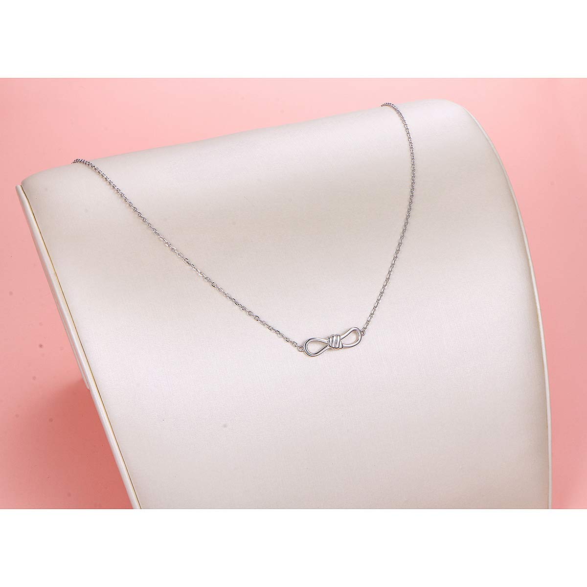 DAOCHONG S925 Sterling Silver Bow Knot Choker Short Dainty Necklace Pendant for Women Jewelry Gift