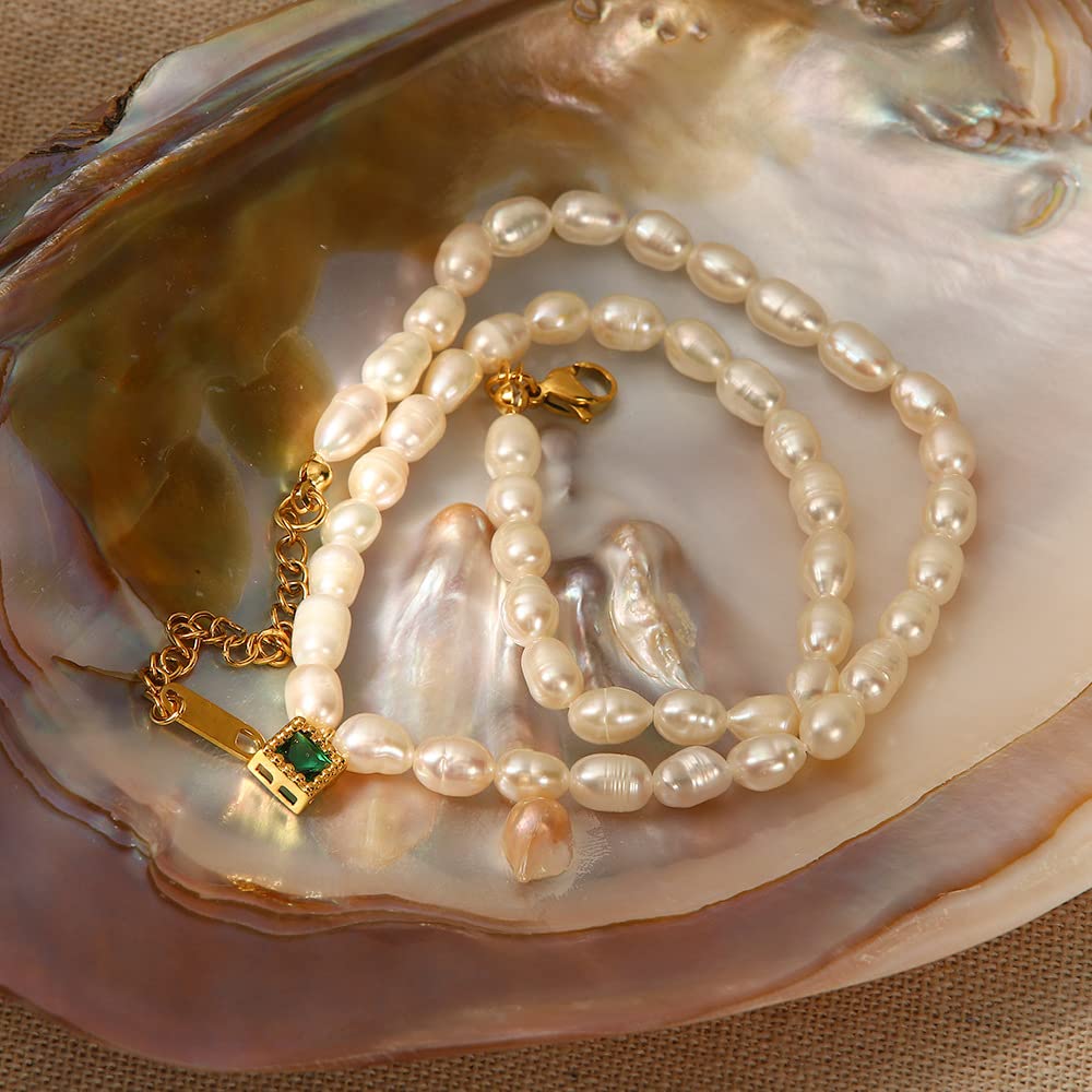 18K Gold Pearl Clavicle Necklace, Freshwater Pearl Beaded Necklace, Beautiful Women's Day, Birthday Gift for Wife,Girlfriend (style one, 18K)
