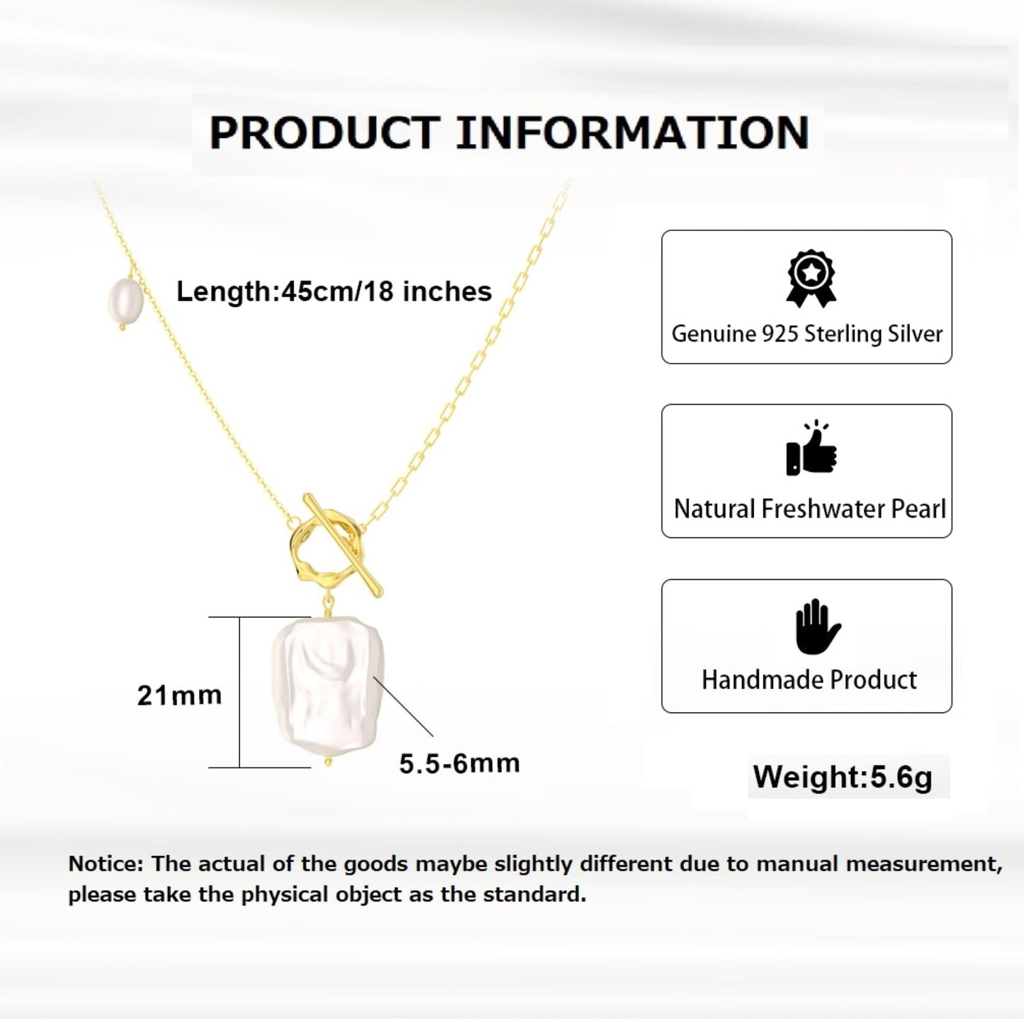 Bellitia Jewelry 925 Sterling Silver Freshwater Cultured Pearl Baroque Style OT Pendant Necklace Clavicle Necklace for Women