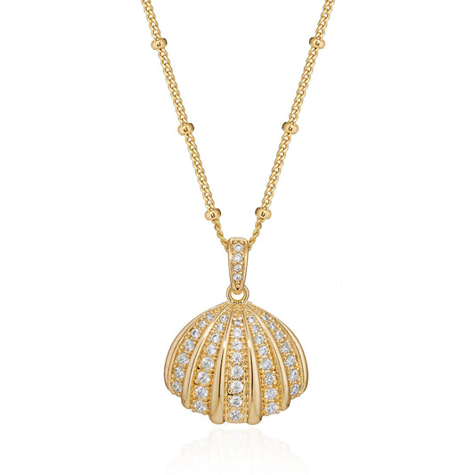 MTMY Gold Starfish Necklace 14K Gold Plated Shell Conch Ocean Pendant Necklace for Women Beach Summer Jewelry(Shining Shell)