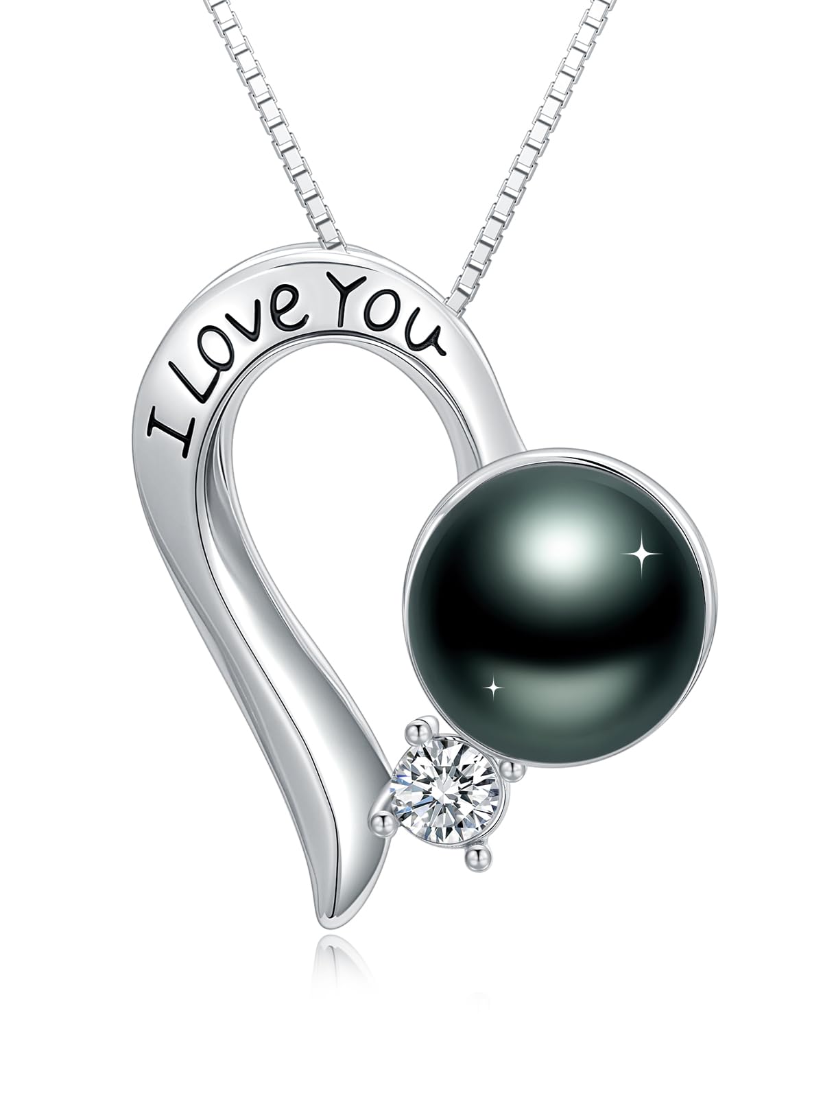 KANNSOAR Tahitian Black Pearl Necklace, 18K Gold Plated, I Love You Heart Pendant 9MM Pearl Jewelry Anniversary Wedding Valentines Day Christmas Mothers Day Gift for Women Girlfriend Wife Mom