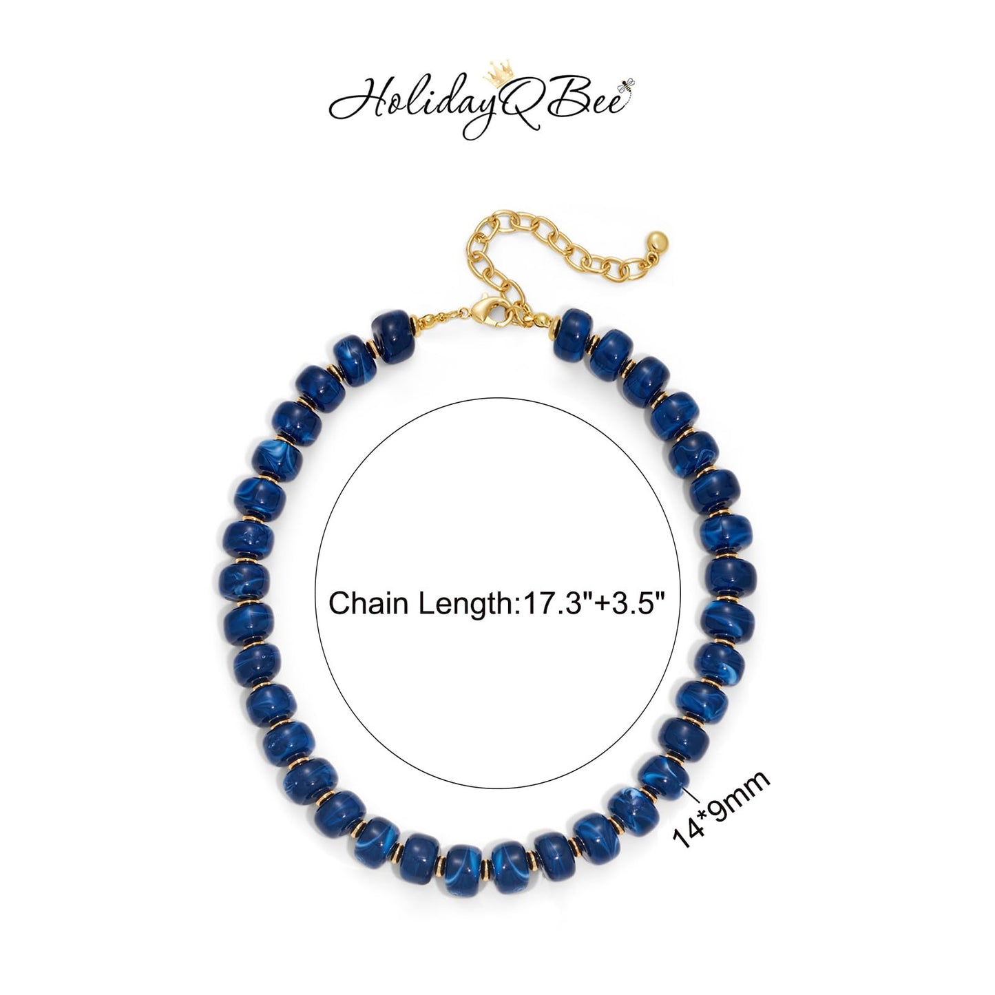 HolidayQbee Beaded Necklace for Women Boho Bead Chunky Necklace Big Bead Necklace Fashion Trendy Summer Blue Resin Beaded Necklaces Jewelry Gifts