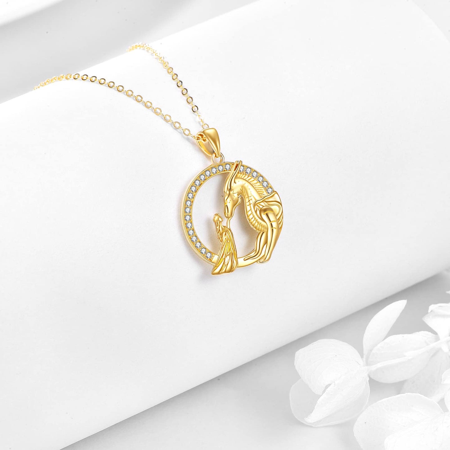 KECHO Dragon Necklace Gifts for Women Yellow Gold Women and Dragon Necklace Queen Princess Stroking Dragon Jewelry Christmas Gifts for Mother Daughter