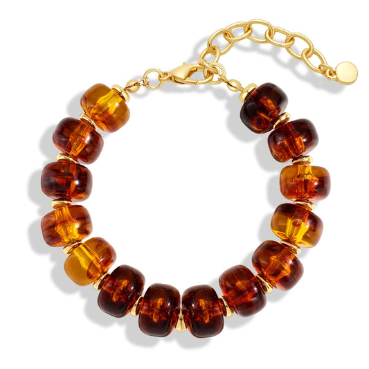 HolidayQbee Beaded Bracelets for Women Dainty Chunky Bracelet Amber Beaded Boho Summer Bracelet Fashion Trendy Stone Beads Bracelet Beach Jewelry Gifts