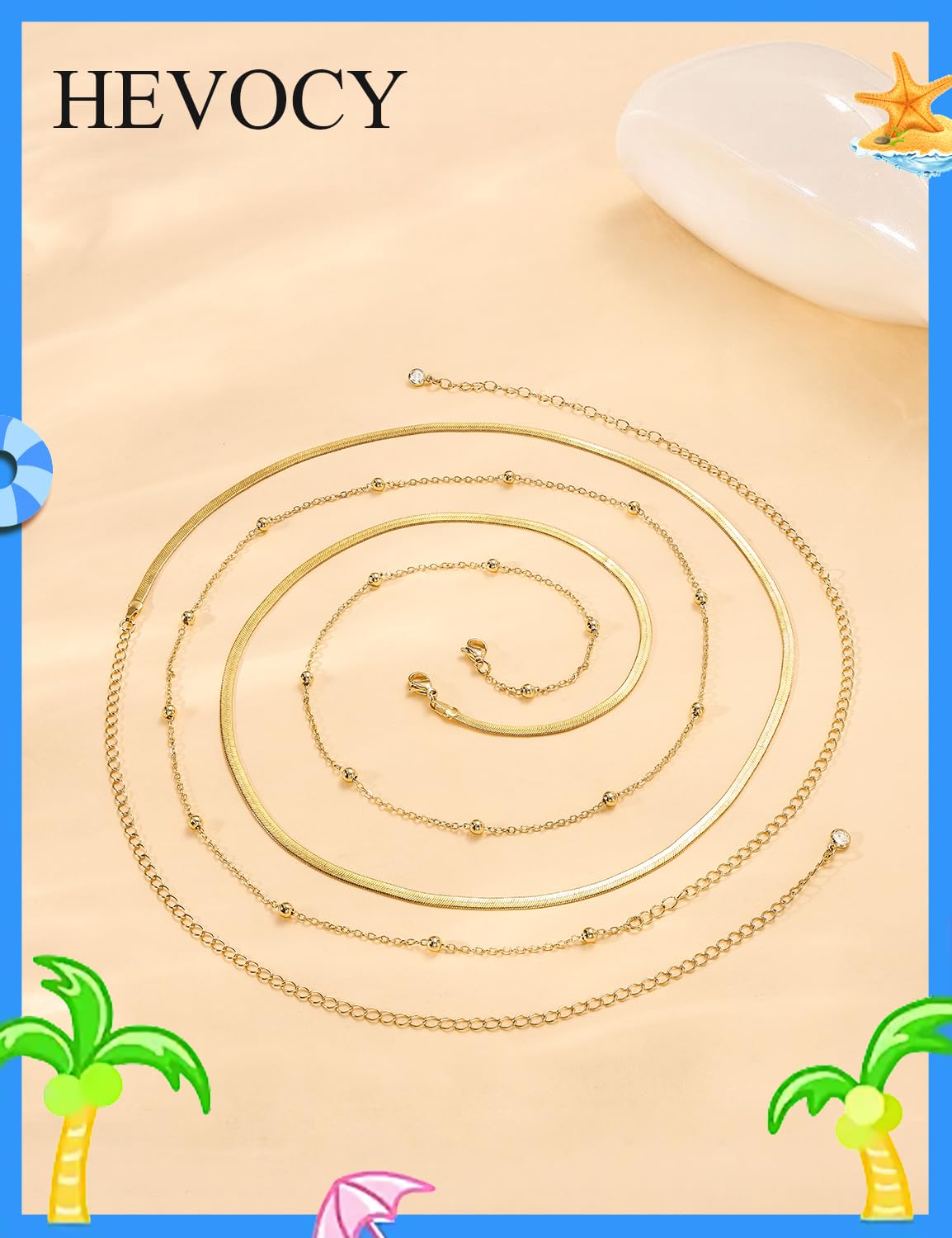 HEVOCY Gold Waist Chain for Women, Trendy Layered Belly Chain Jewelry, Adjustable Body Chain for Beach & Summer Outfit